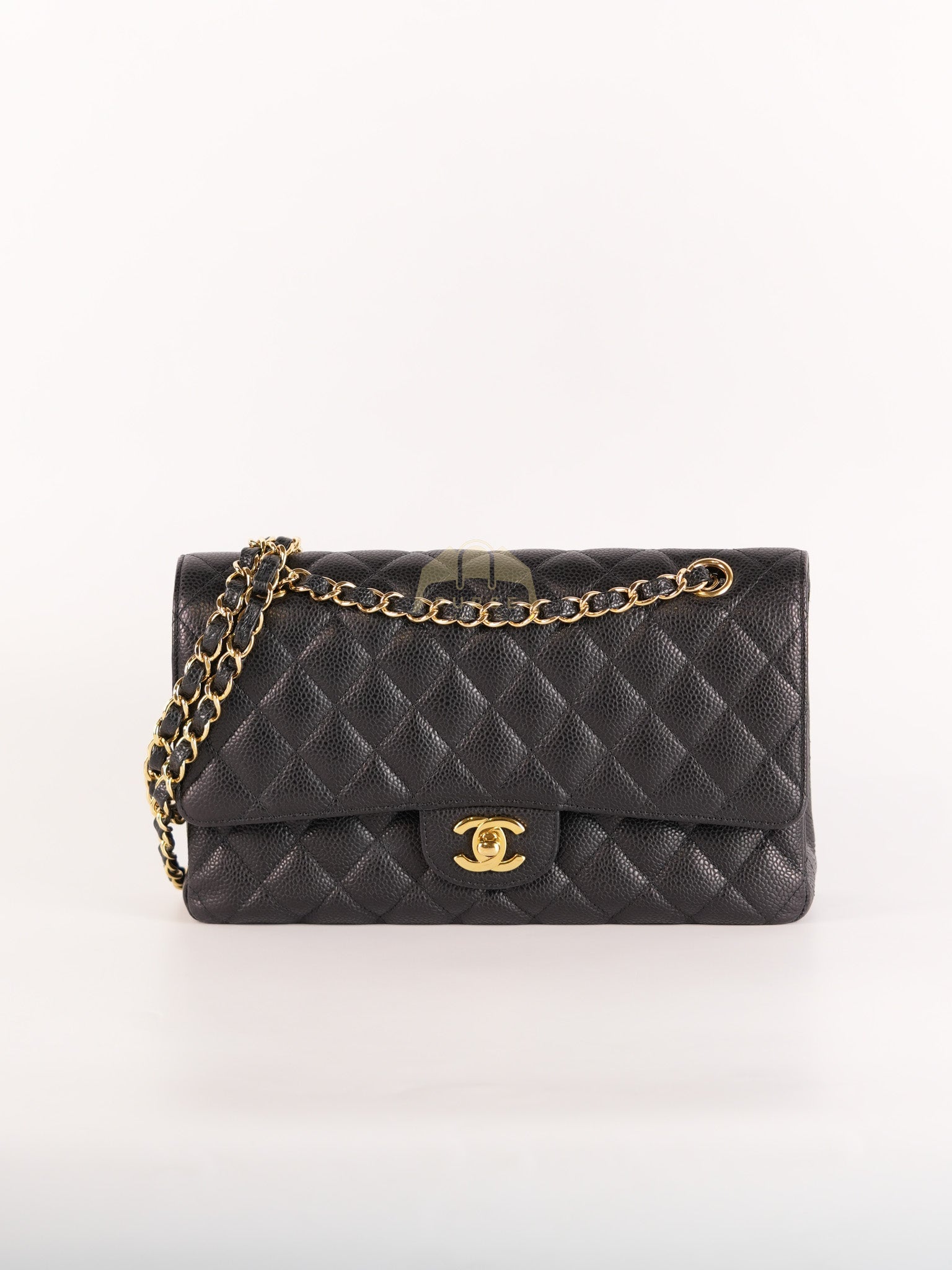 Classic Double Flap Medium in Black Quilted Caviar Leather and Gold Hardware Series 28 | Purse Maison Luxury Bags Shop