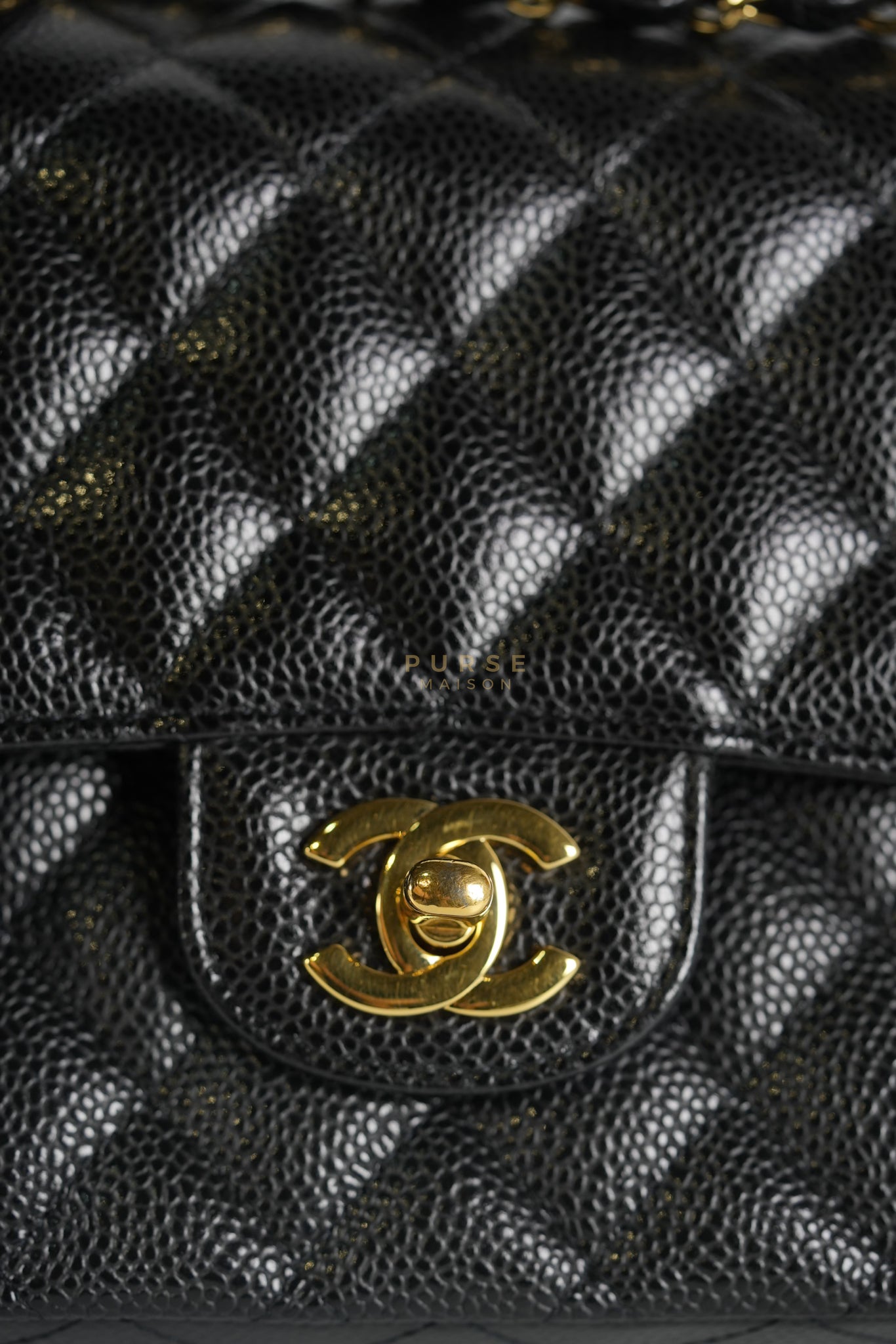 Classic Double Flap Medium in Black Quilted Caviar Leather and Gold Hardware Series 30 | Purse Maison Luxury Bags Shop