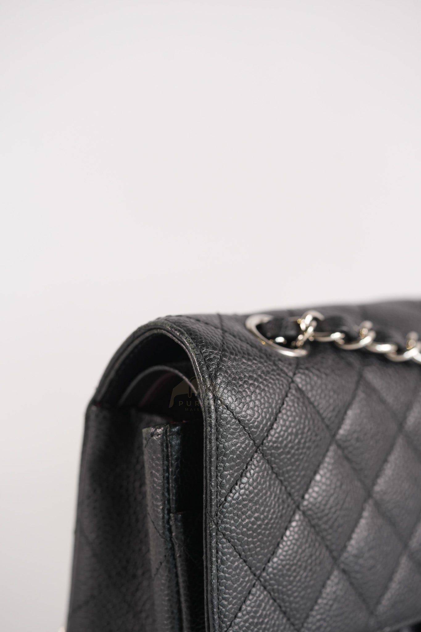 Classic Double Flap Medium in Black Quilted Caviar Leather and Silver Hardware Series 17 | Purse Maison Luxury Bags Shop