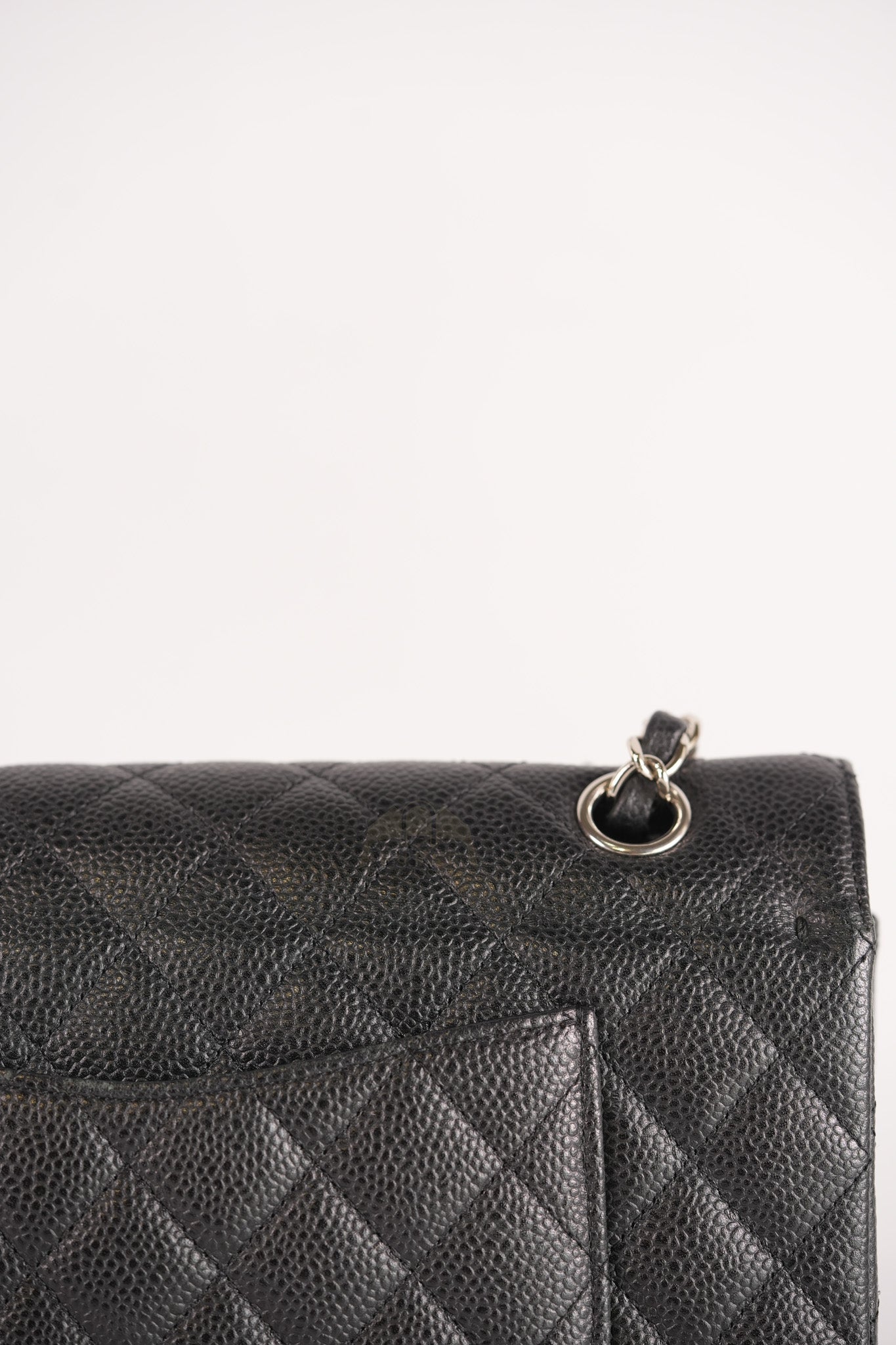 Classic Double Flap Medium in Black Quilted Caviar Leather and Silver Hardware Series 17 | Purse Maison Luxury Bags Shop