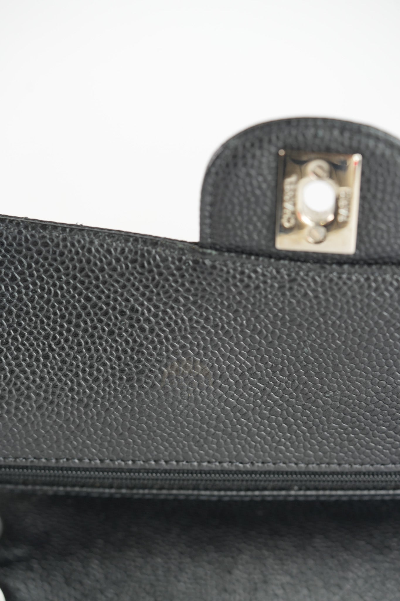 Classic Double Flap Medium in Black Quilted Caviar Leather and Silver Hardware Series 17 | Purse Maison Luxury Bags Shop