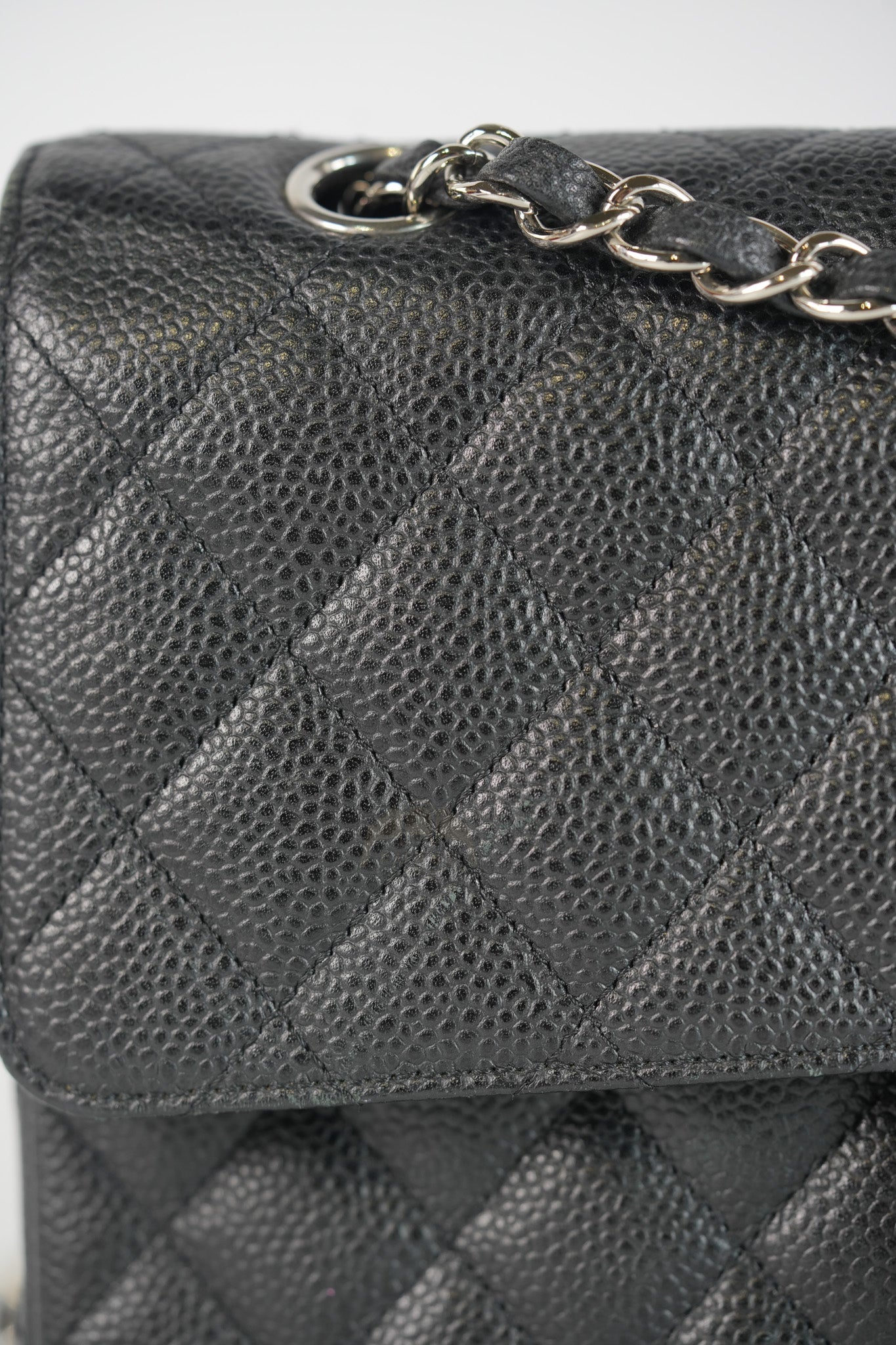 Classic Double Flap Medium in Black Quilted Caviar Leather and Silver Hardware Series 17 | Purse Maison Luxury Bags Shop
