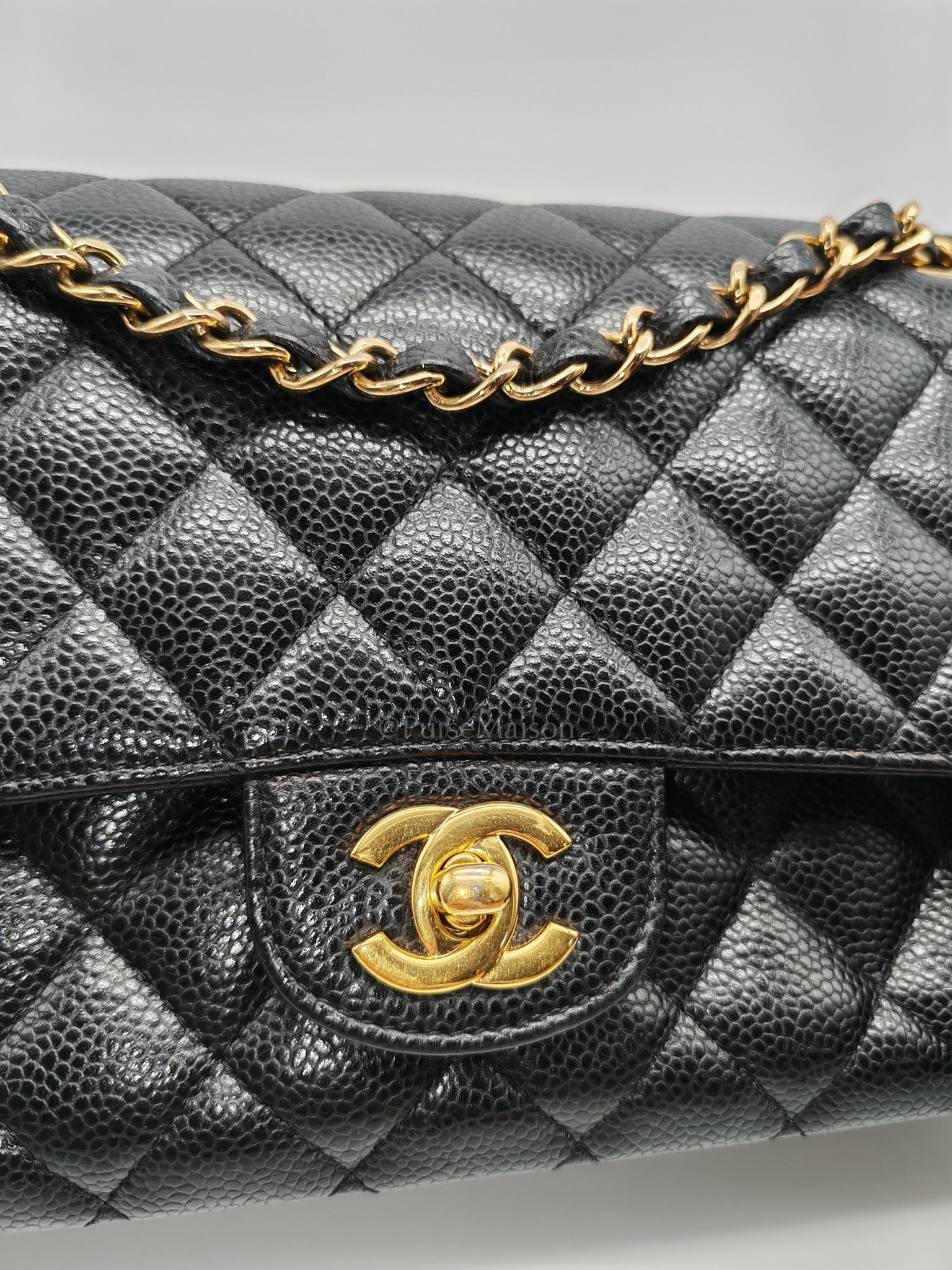 Classic Double Flap Medium in Black Quilted Caviar Leather & Gold Hardware Series 20 | Purse Maison Luxury Bags Shop