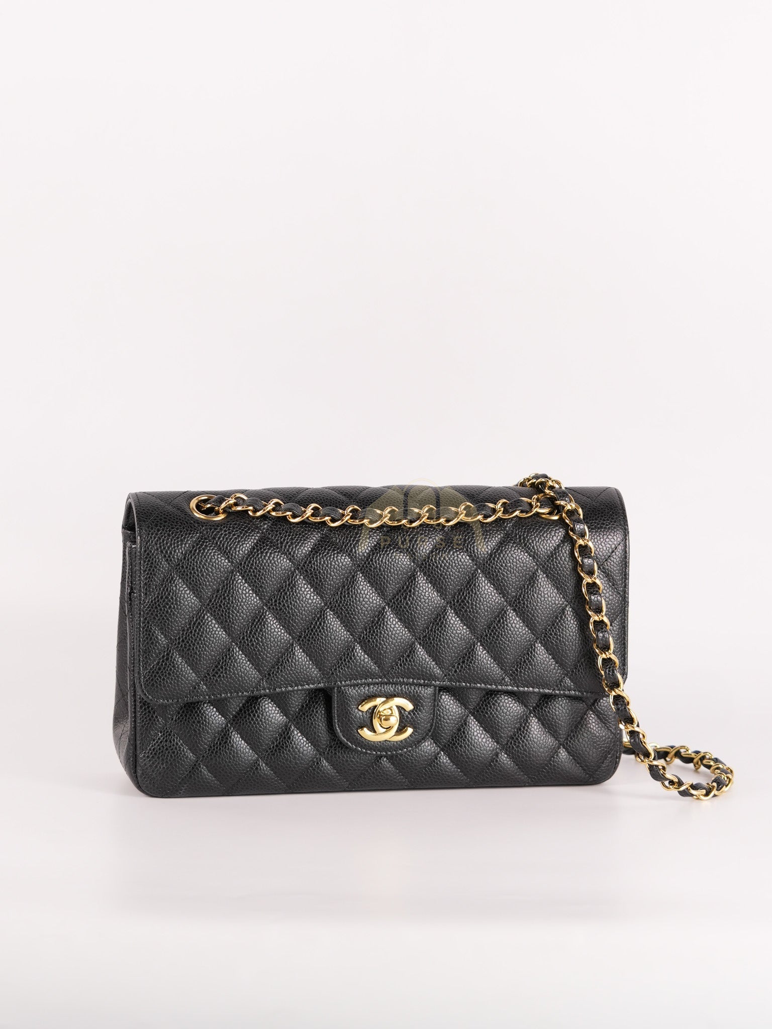 Classic Double Flap Medium in Black Quilted Caviar Leather & Gold Hardware Series 23 | Purse Maison Luxury Bags Shop