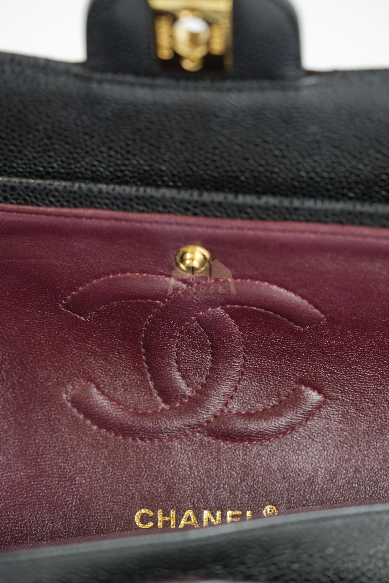 Classic Double Flap Medium in Black Quilted Caviar Leather & Gold Hardware Series 23 | Purse Maison Luxury Bags Shop