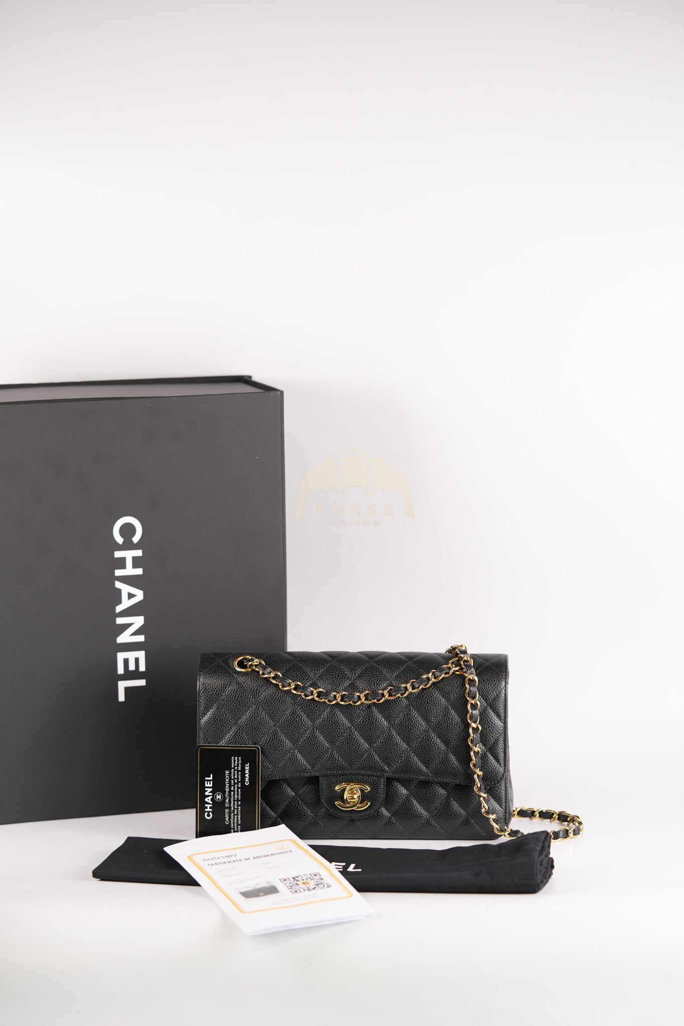 Classic Double Flap Medium in Black Quilted Caviar Leather & Gold Hardware Series 23 | Purse Maison Luxury Bags Shop