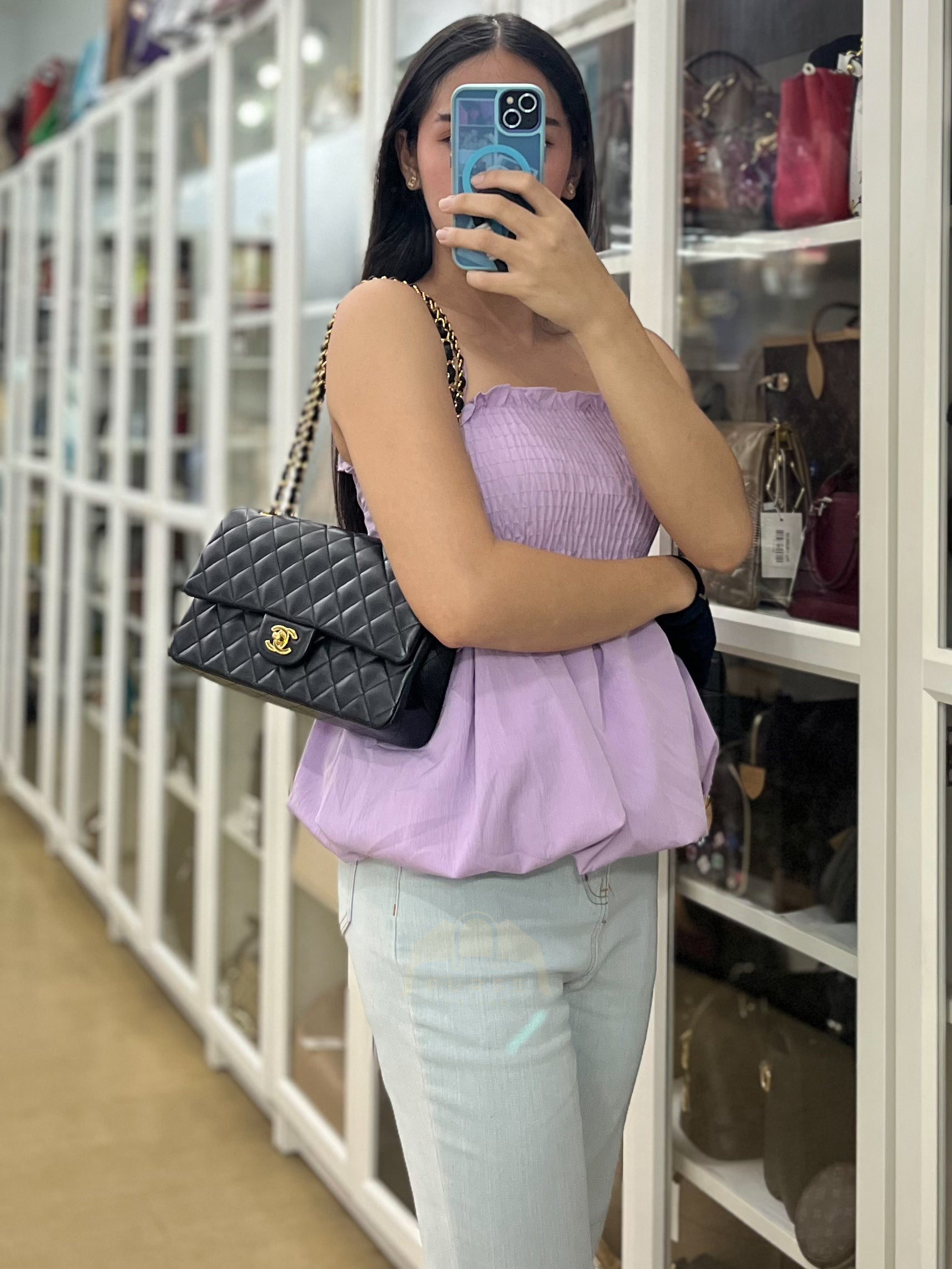 Classic Double Flap Medium in Black Quilted Lambskin Leather and Gold Hardware Series 26 | Purse Maison Luxury Bags Shop