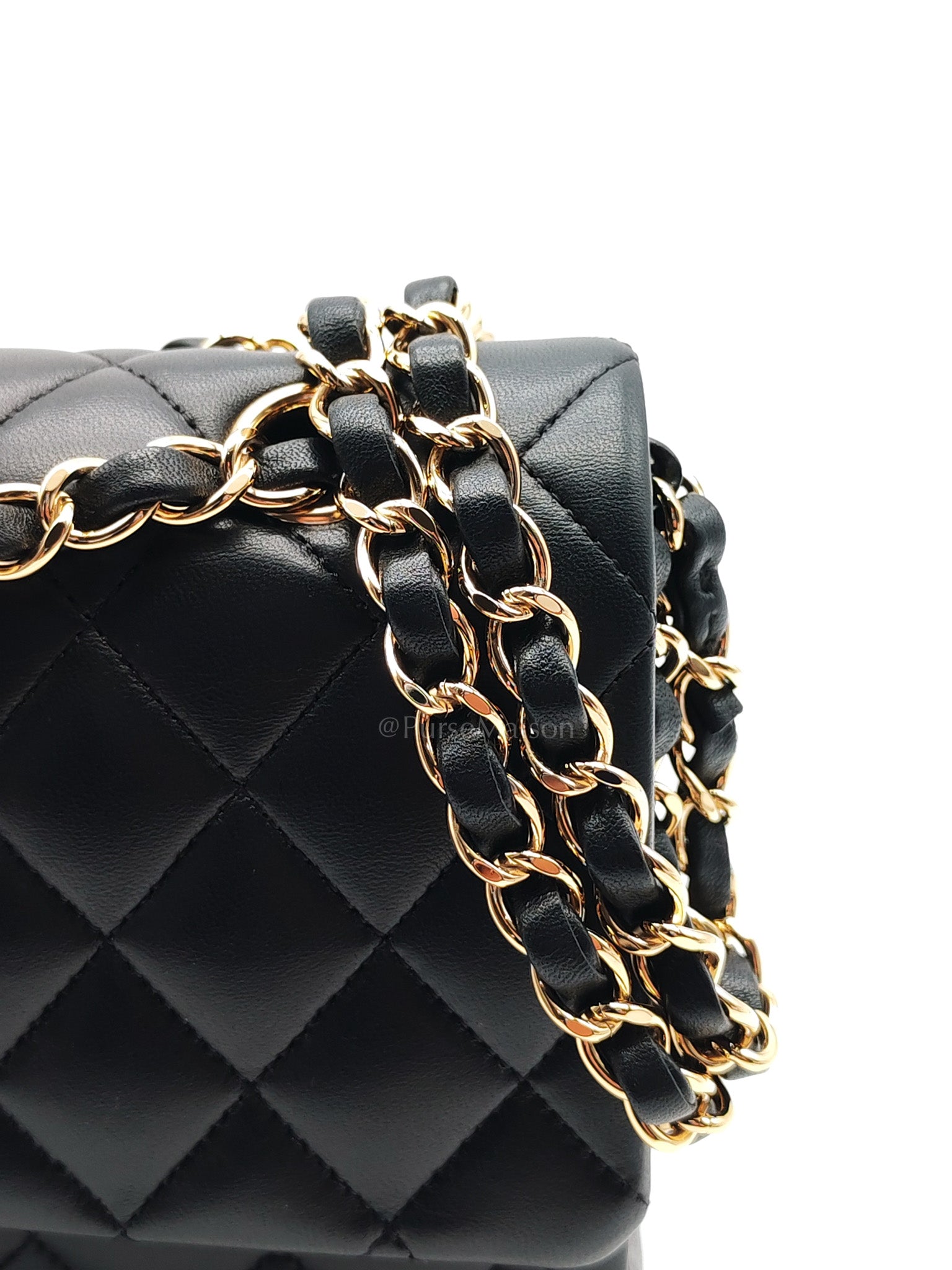Classic Double Flap Medium in Black Quilted Lambskin Leather & Gold Hardware Microchip | Purse Maison Luxury Bags Shop