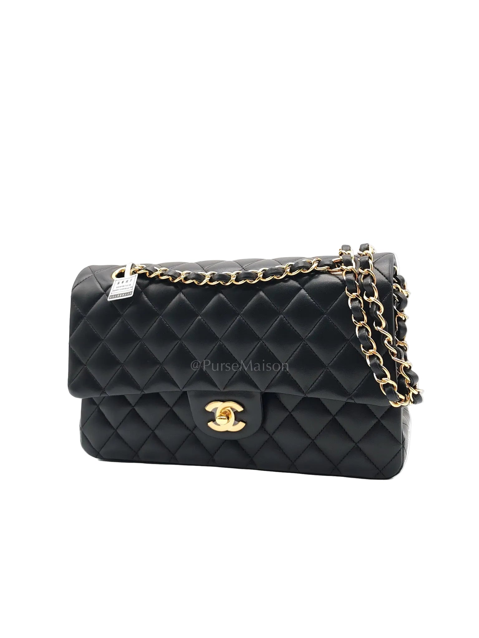 Classic Double Flap Medium in Black Quilted Lambskin Leather & Gold Hardware Microchip | Purse Maison Luxury Bags Shop