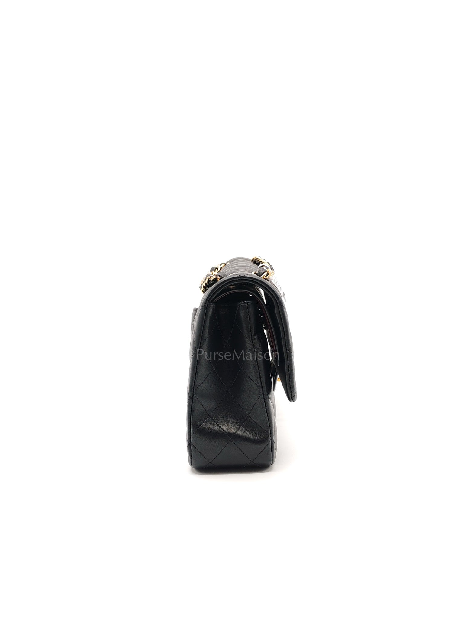 Classic Double Flap Medium in Black Quilted Lambskin Leather & Gold Hardware Microchip | Purse Maison Luxury Bags Shop