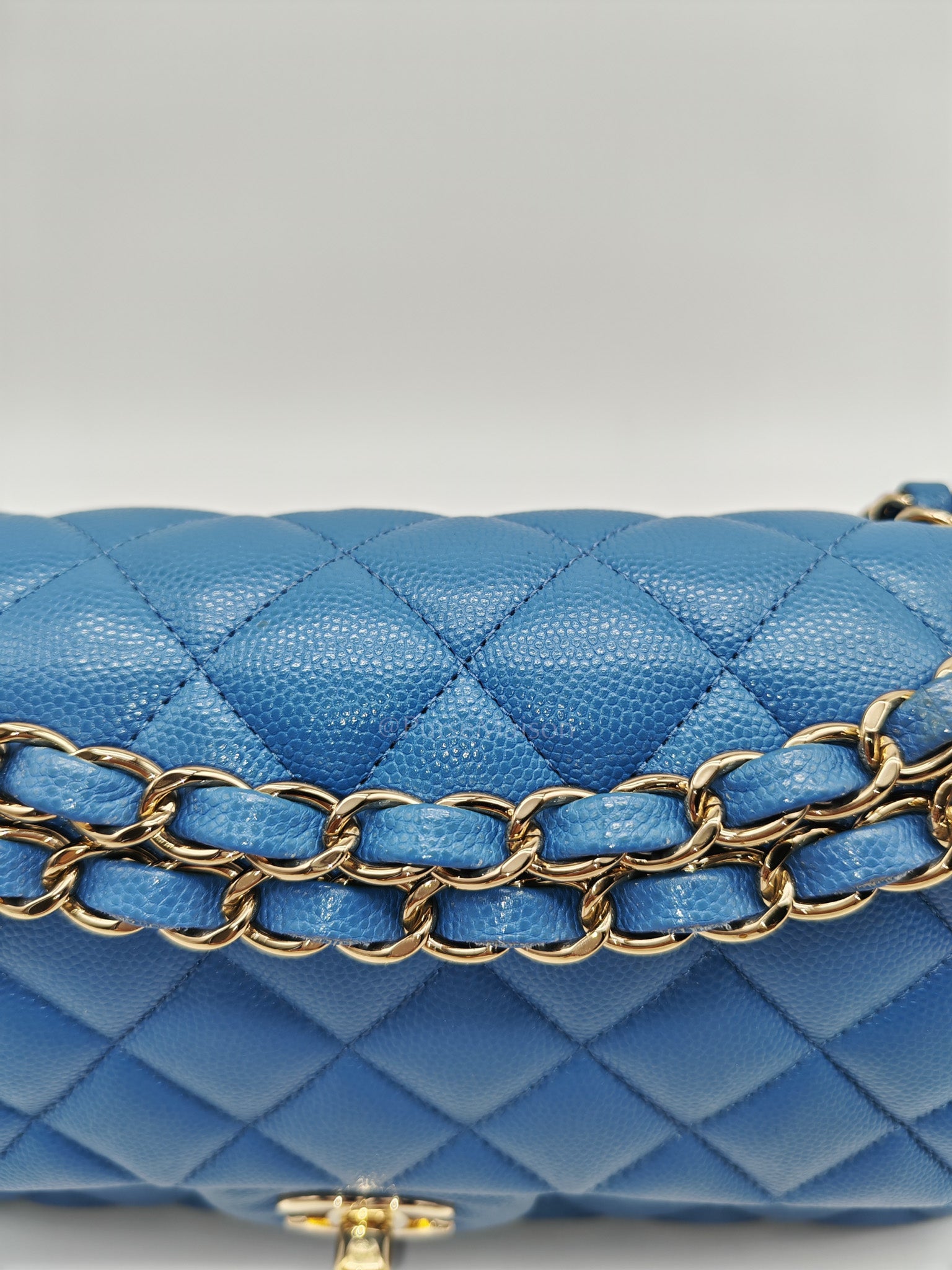 Classic Double Flap Medium in Blue Caviar Leather & Light Gold Hardware (Series 30) | Purse Maison Luxury Bags Shop