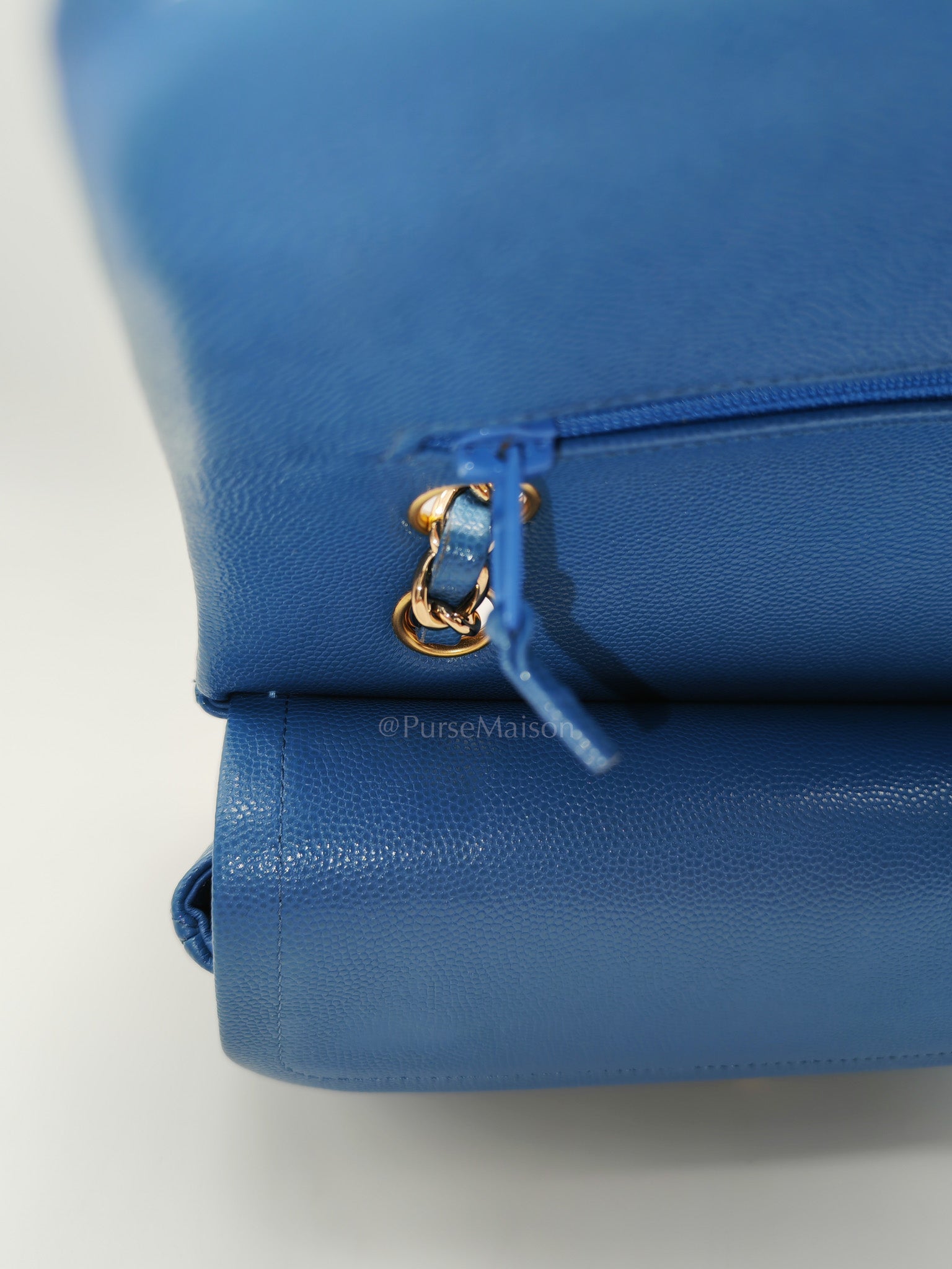 Classic Double Flap Medium in Blue Caviar Leather & Light Gold Hardware (Series 30) | Purse Maison Luxury Bags Shop