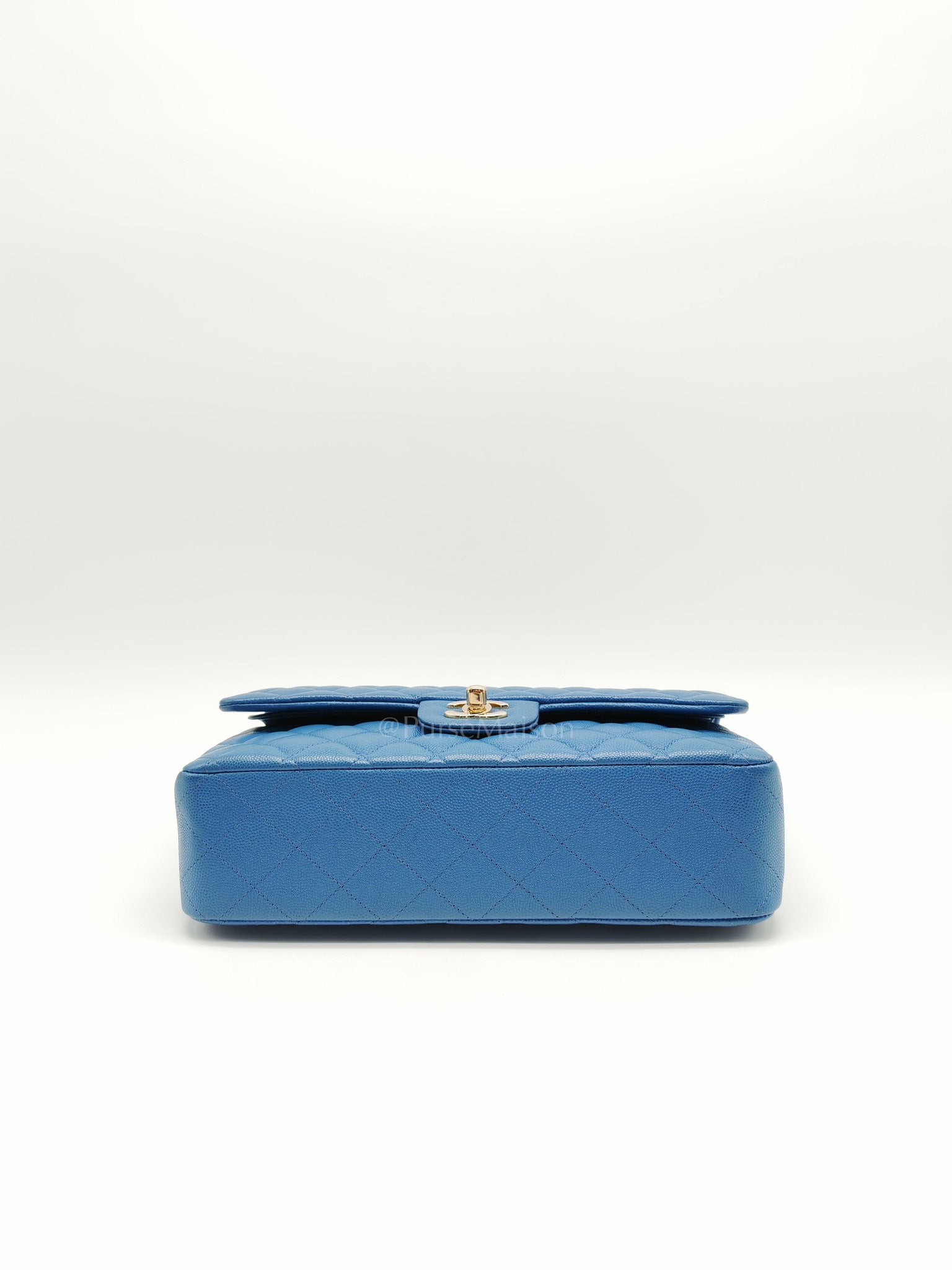 Classic Double Flap Medium in Blue Caviar Leather & Light Gold Hardware (Series 30) | Purse Maison Luxury Bags Shop
