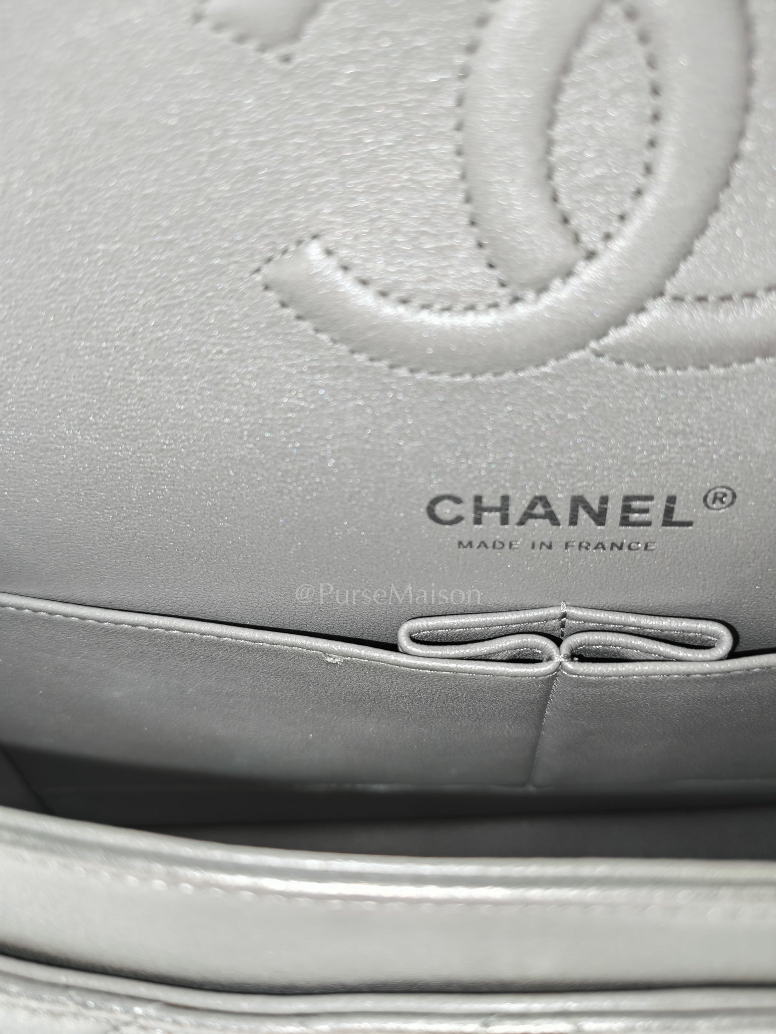 Classic Double Flap Medium in Metallic Silver and Silver Hardware (Microchip) | Purse Maison Luxury Bags Shop