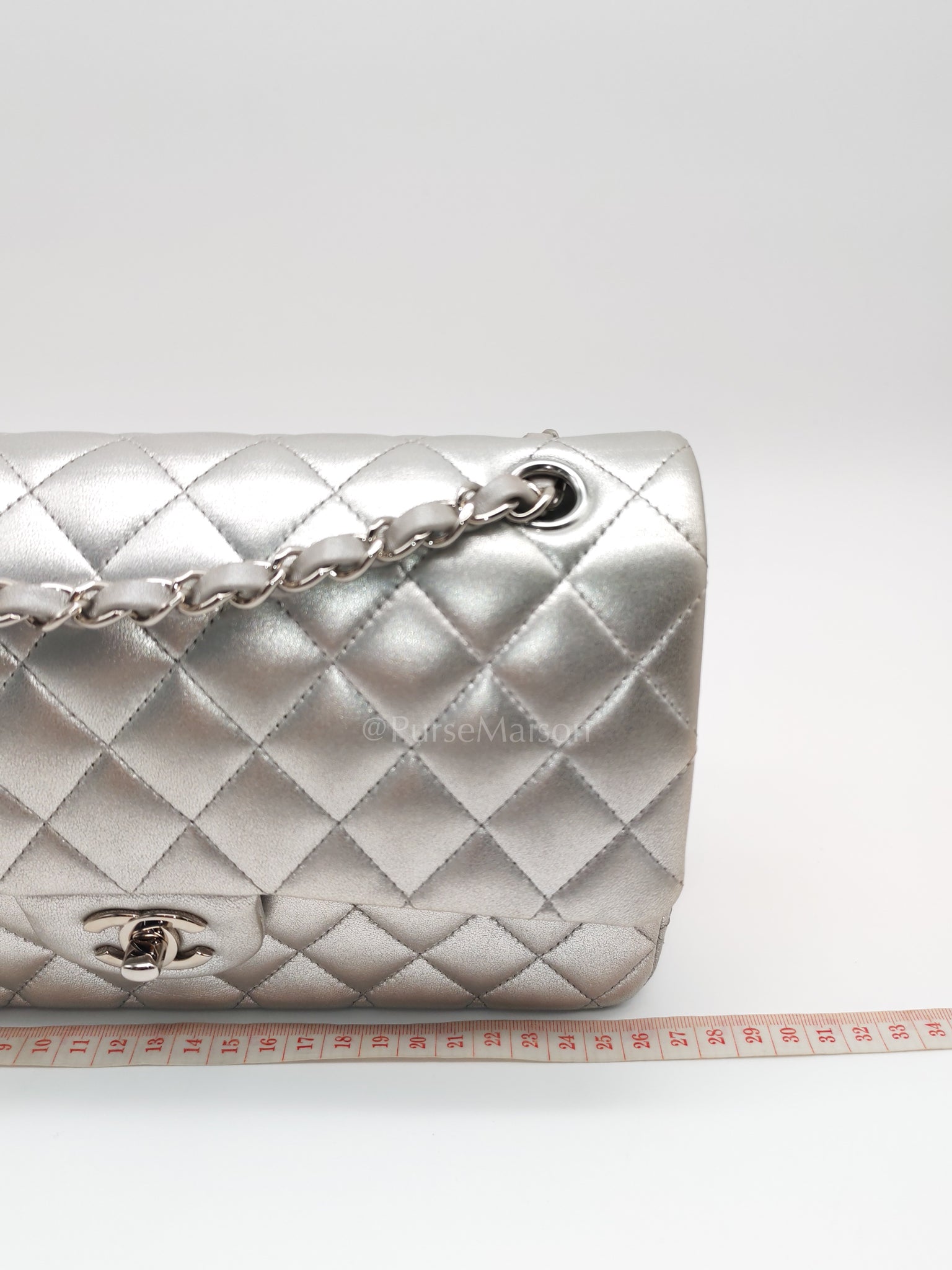 Classic Double Flap Medium in Metallic Silver and Silver Hardware (Microchip) | Purse Maison Luxury Bags Shop