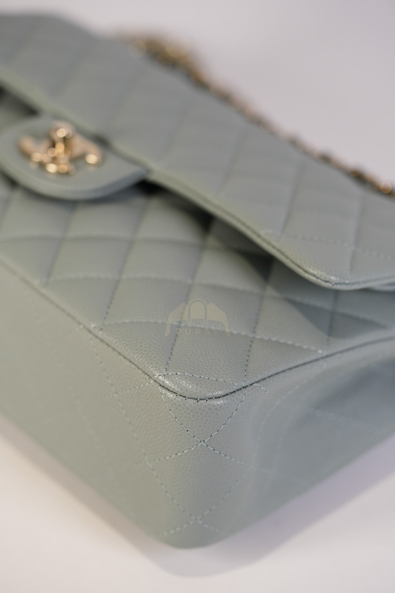 Classic Double Flap Medium in Mint Green Quilted Caviar Leather & Light Gold Hardware Microchip | Purse Maison Luxury Bags Shop