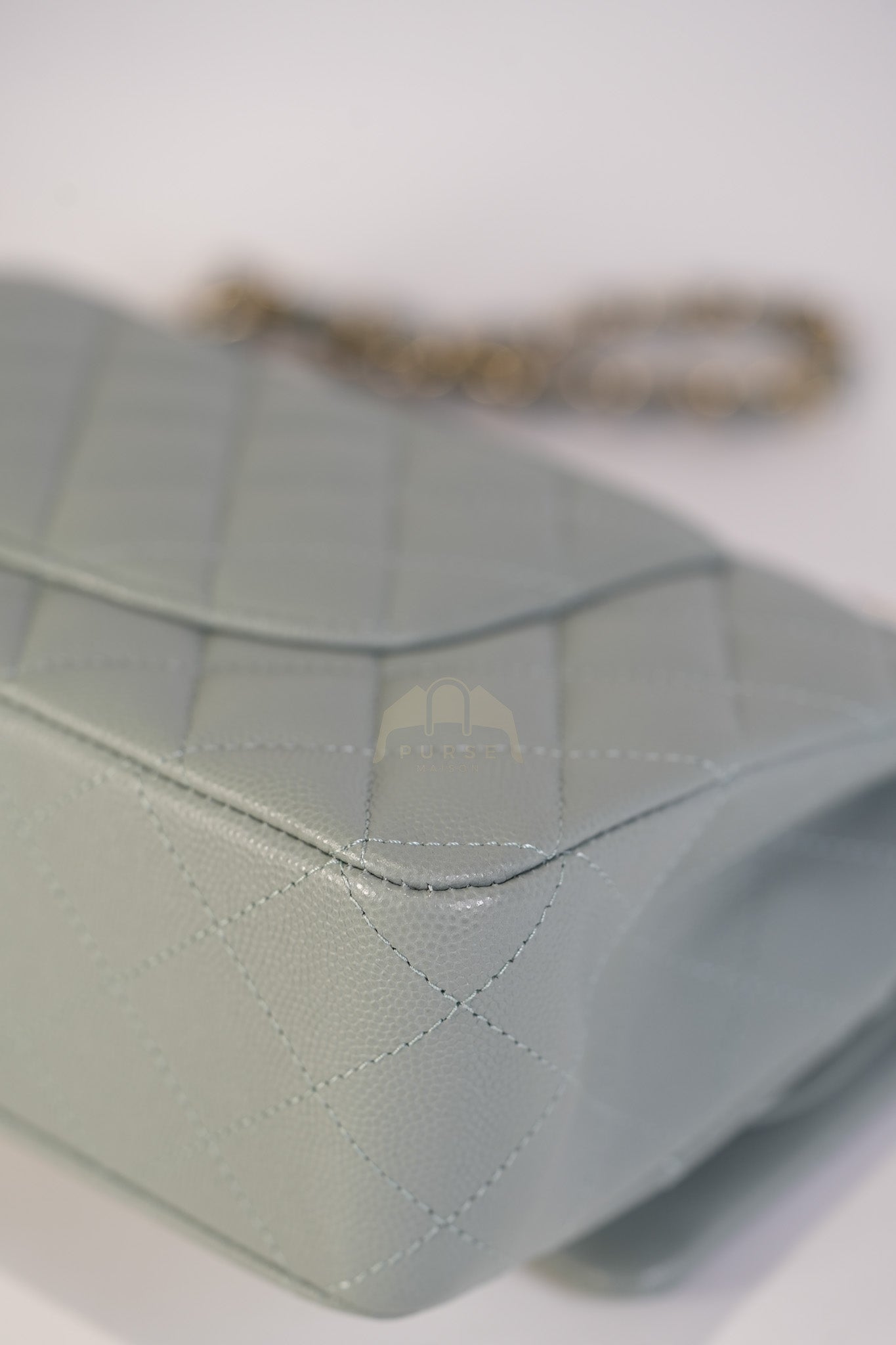 Classic Double Flap Medium in Mint Green Quilted Caviar Leather & Light Gold Hardware Microchip | Purse Maison Luxury Bags Shop