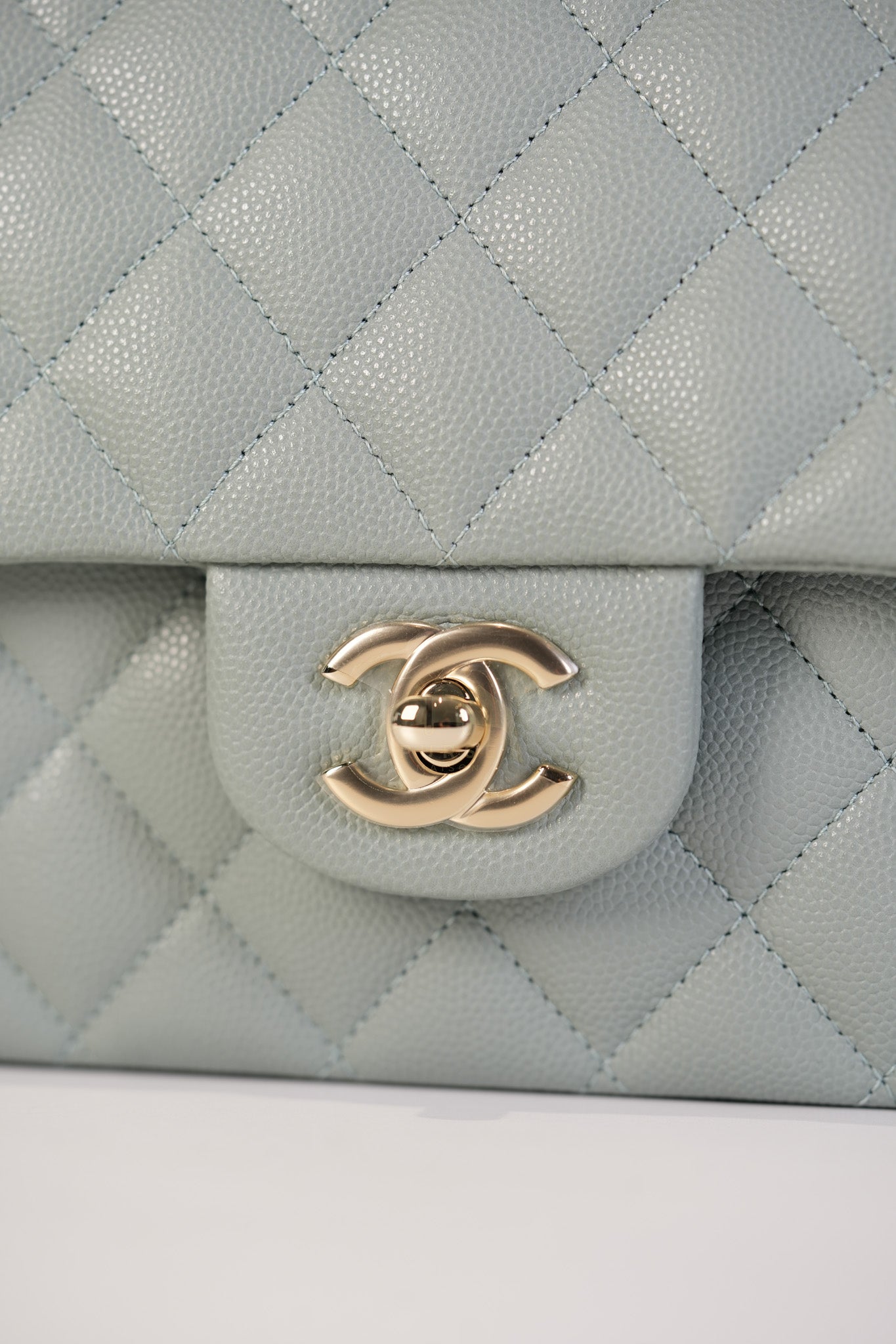 Classic Double Flap Medium in Mint Green Quilted Caviar Leather & Light Gold Hardware Microchip | Purse Maison Luxury Bags Shop