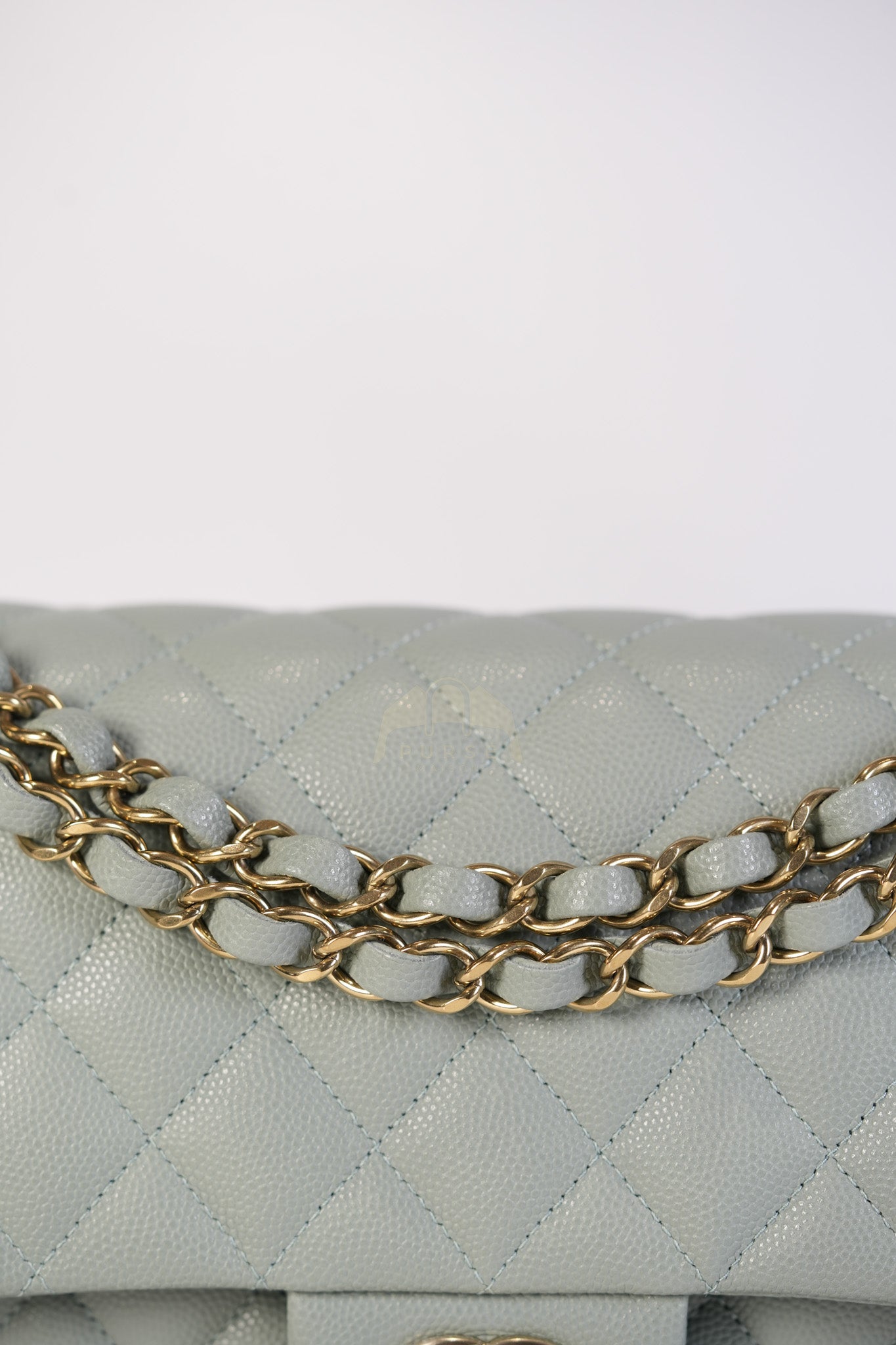 Classic Double Flap Medium in Mint Green Quilted Caviar Leather & Light Gold Hardware Microchip | Purse Maison Luxury Bags Shop