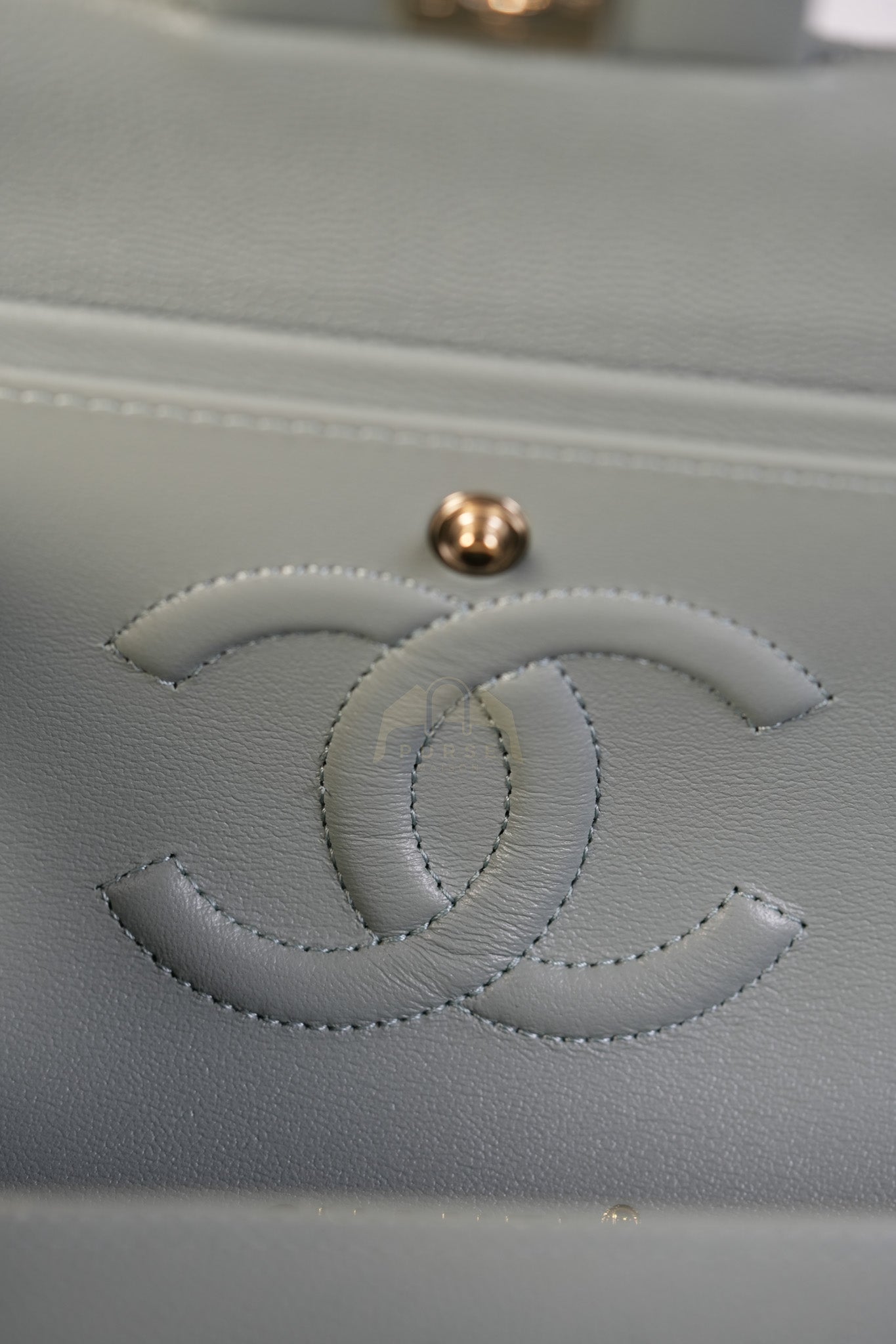 Classic Double Flap Medium in Mint Green Quilted Caviar Leather & Light Gold Hardware Microchip | Purse Maison Luxury Bags Shop