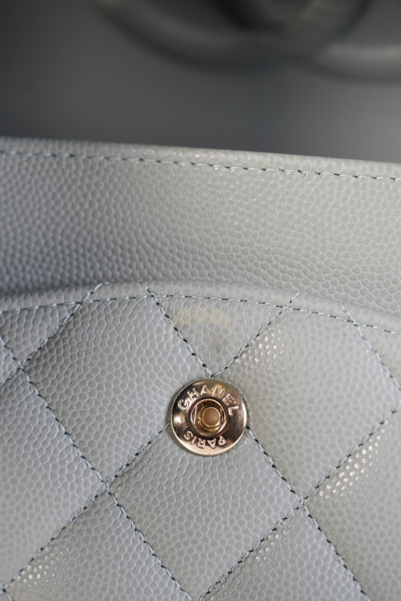 Classic Double Flap Medium in Mint Green Quilted Caviar Leather & Light Gold Hardware Microchip | Purse Maison Luxury Bags Shop