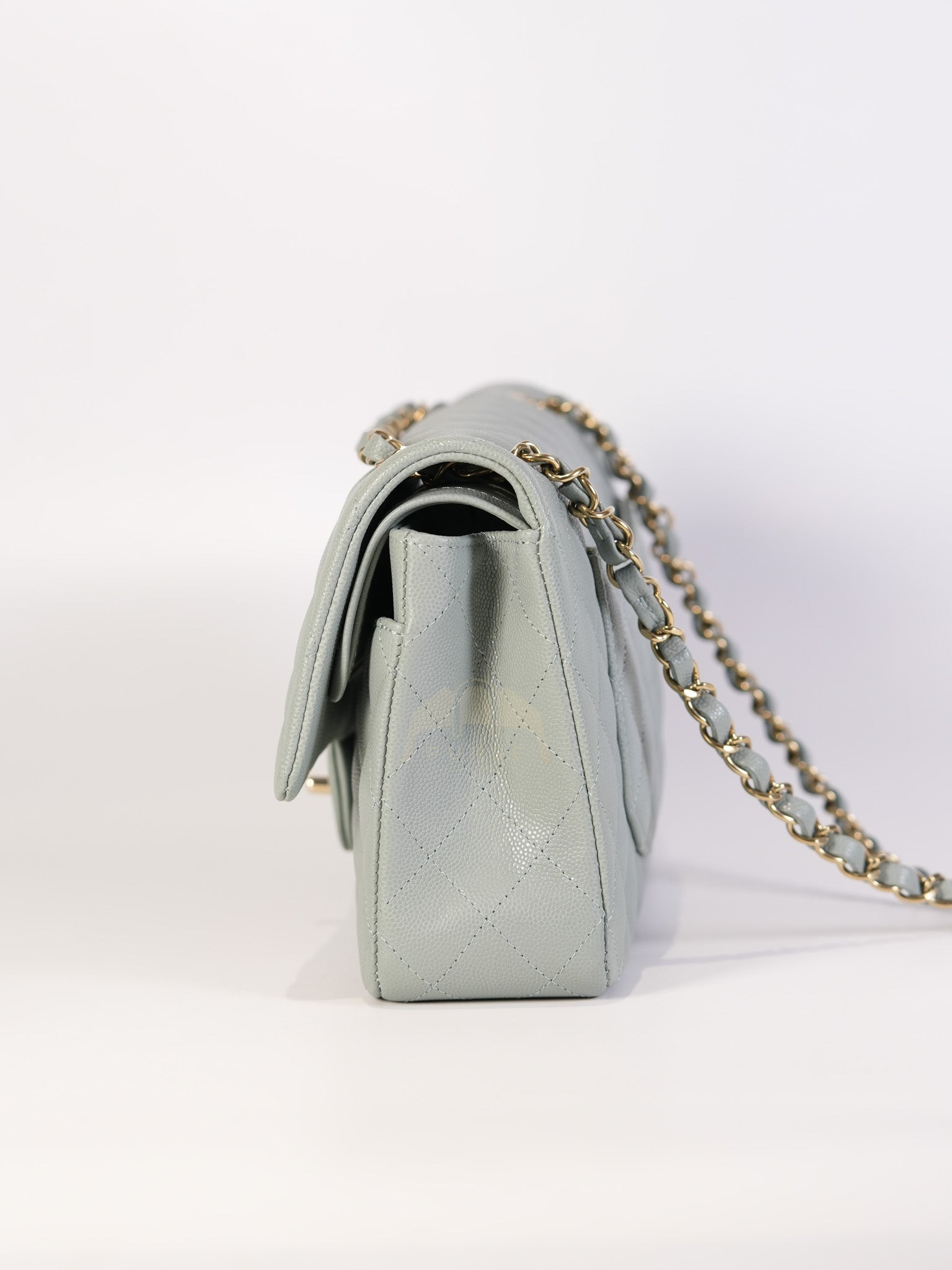 Classic Double Flap Medium in Mint Green Quilted Caviar Leather & Light Gold Hardware Microchip | Purse Maison Luxury Bags Shop