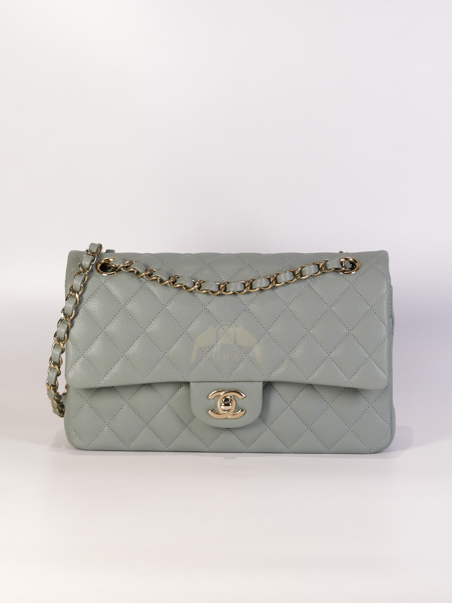 Classic Double Flap Medium in Mint Green Quilted Caviar Leather & Light Gold Hardware Microchip | Purse Maison Luxury Bags Shop