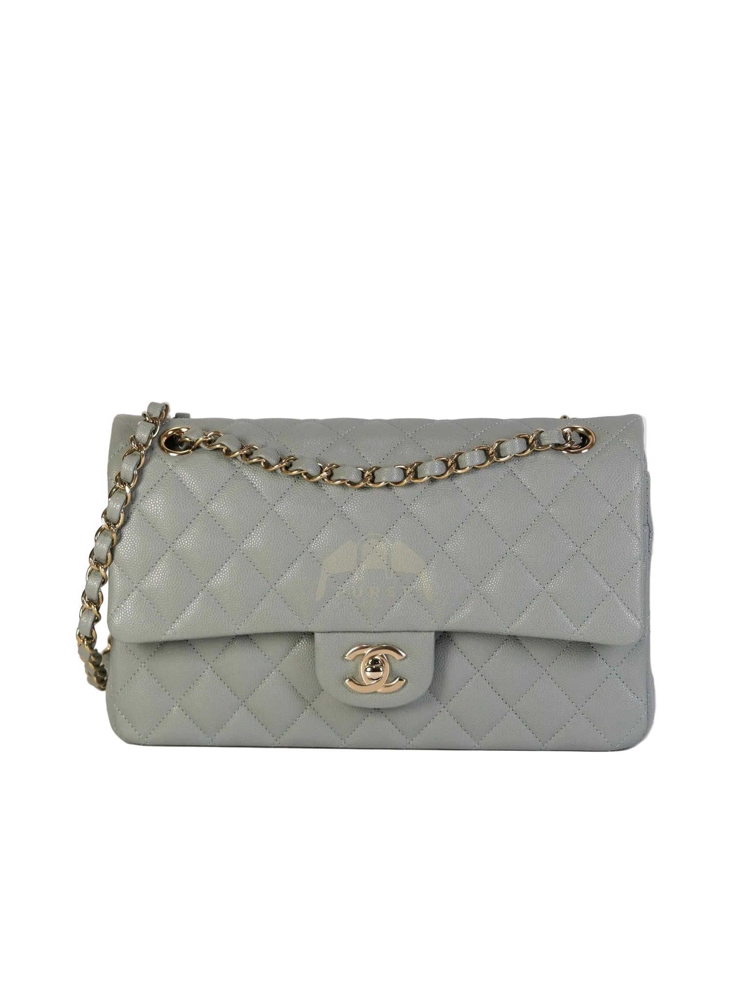 Classic Double Flap Medium in Mint Green Quilted Caviar Leather & Light Gold Hardware Microchip | Purse Maison Luxury Bags Shop