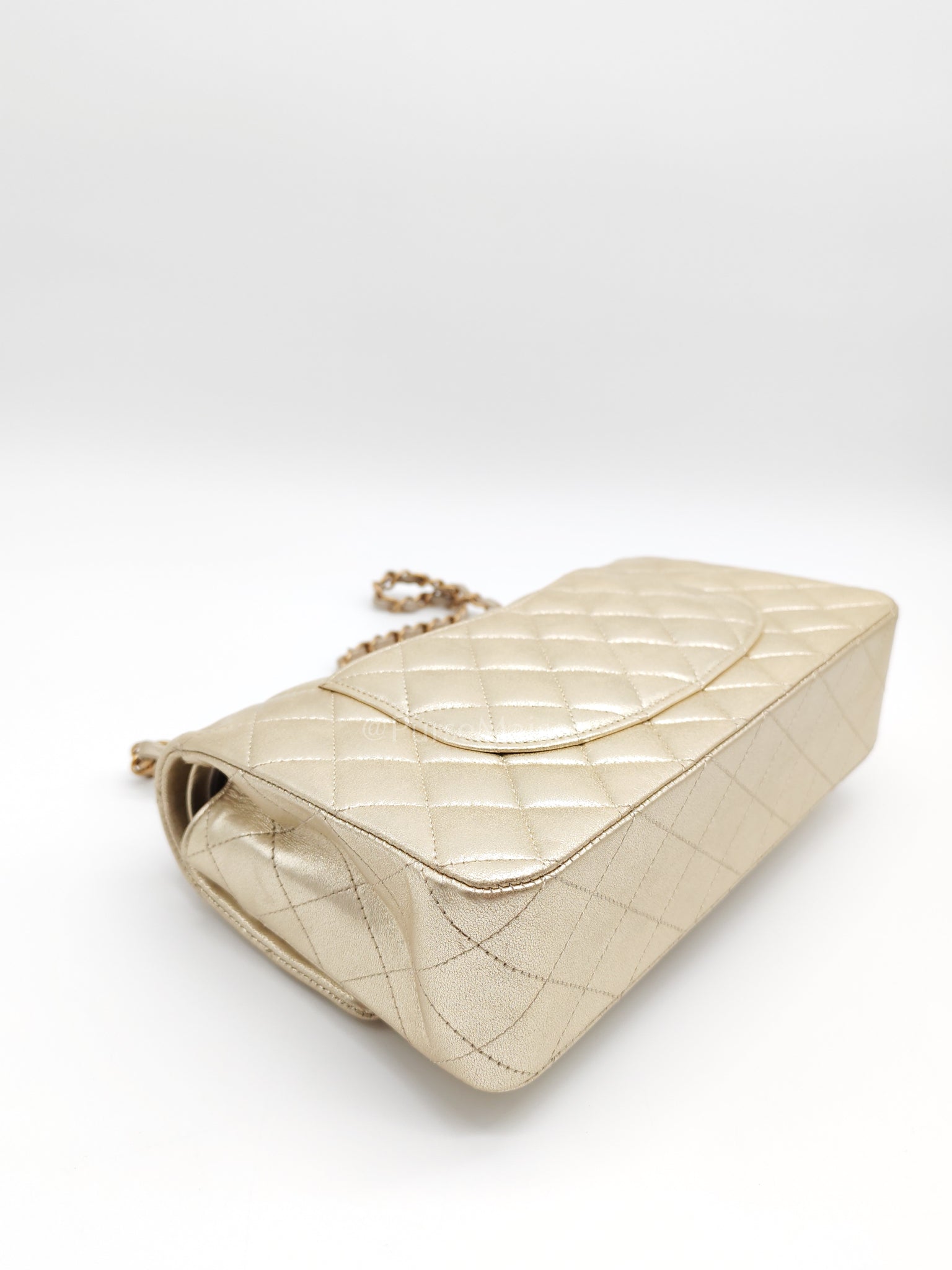 Classic Double Flap Medium Metallic Gold Lambskin Leather and Aged Gold Hardware (Microchip) | Purse Maison Luxury Bags Shop