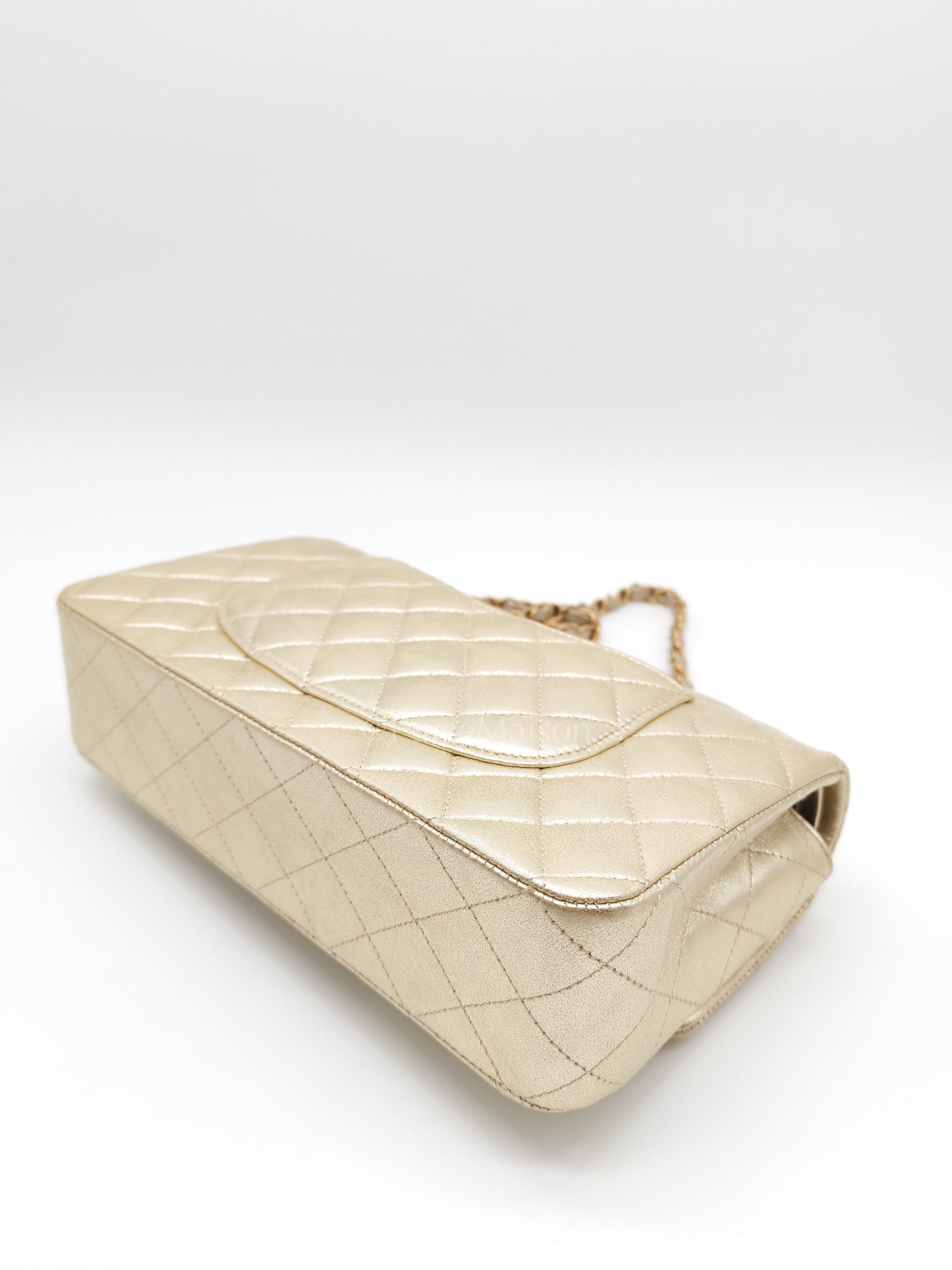 Classic Double Flap Medium Metallic Gold Lambskin Leather and Aged Gold Hardware (Microchip) | Purse Maison Luxury Bags Shop