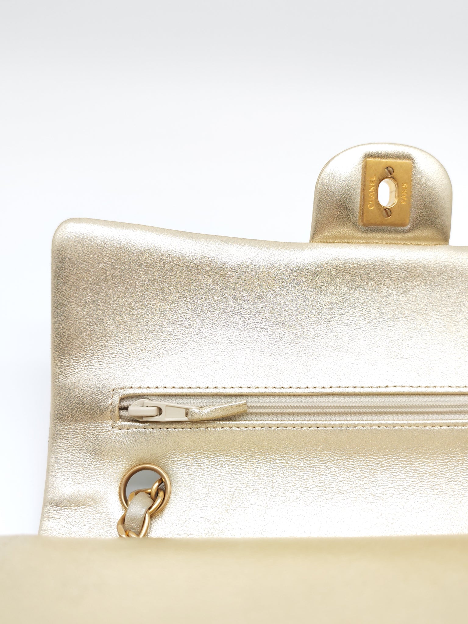 Classic Double Flap Medium Metallic Gold Lambskin Leather and Aged Gold Hardware (Microchip) | Purse Maison Luxury Bags Shop