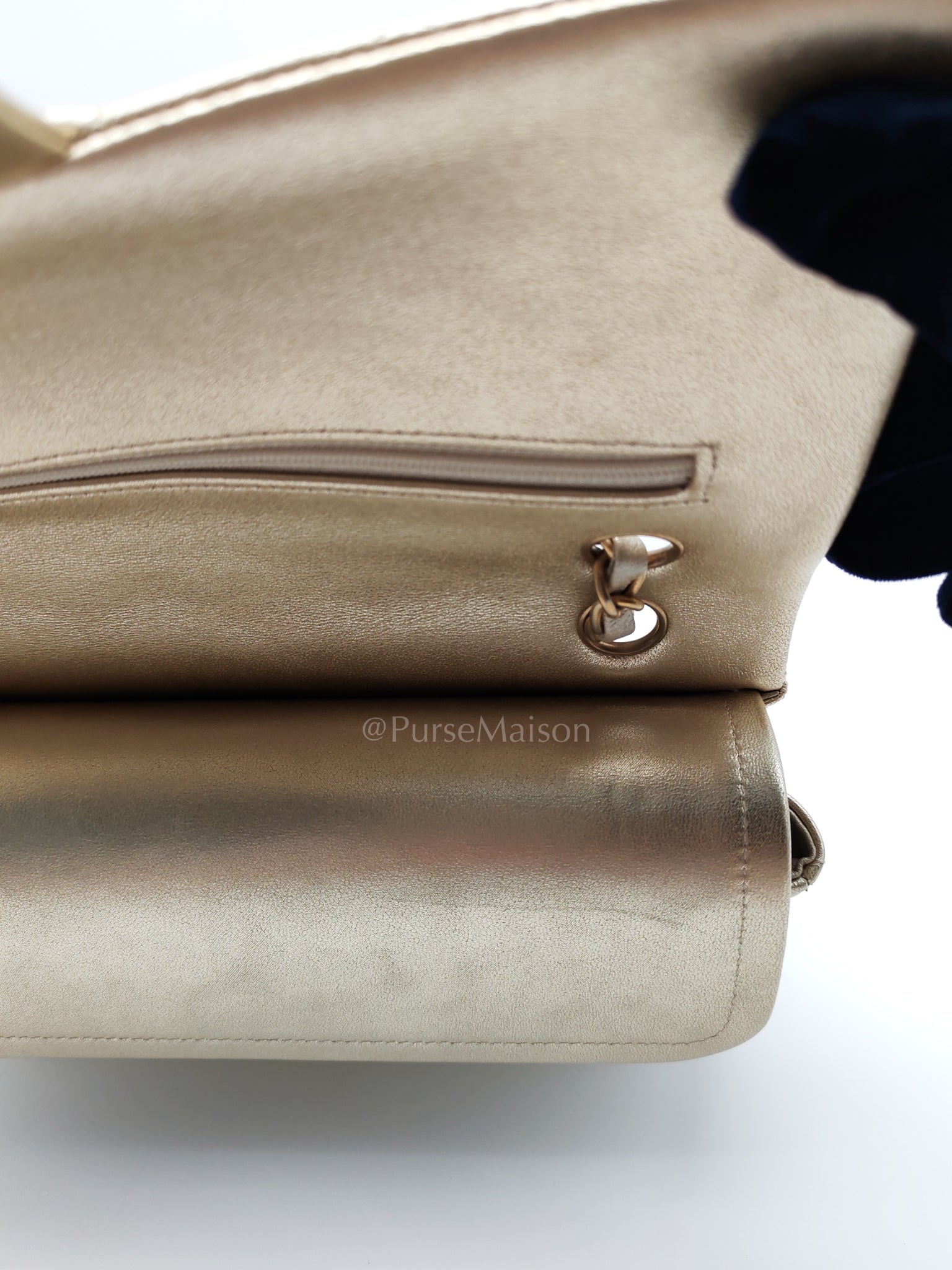 Classic Double Flap Medium Metallic Gold Lambskin Leather and Aged Gold Hardware (Microchip) | Purse Maison Luxury Bags Shop