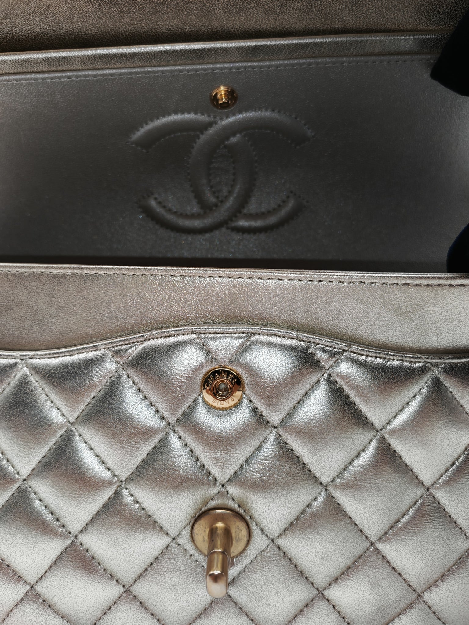 Classic Double Flap Medium Metallic Gold Lambskin Leather and Aged Gold Hardware (Microchip) | Purse Maison Luxury Bags Shop