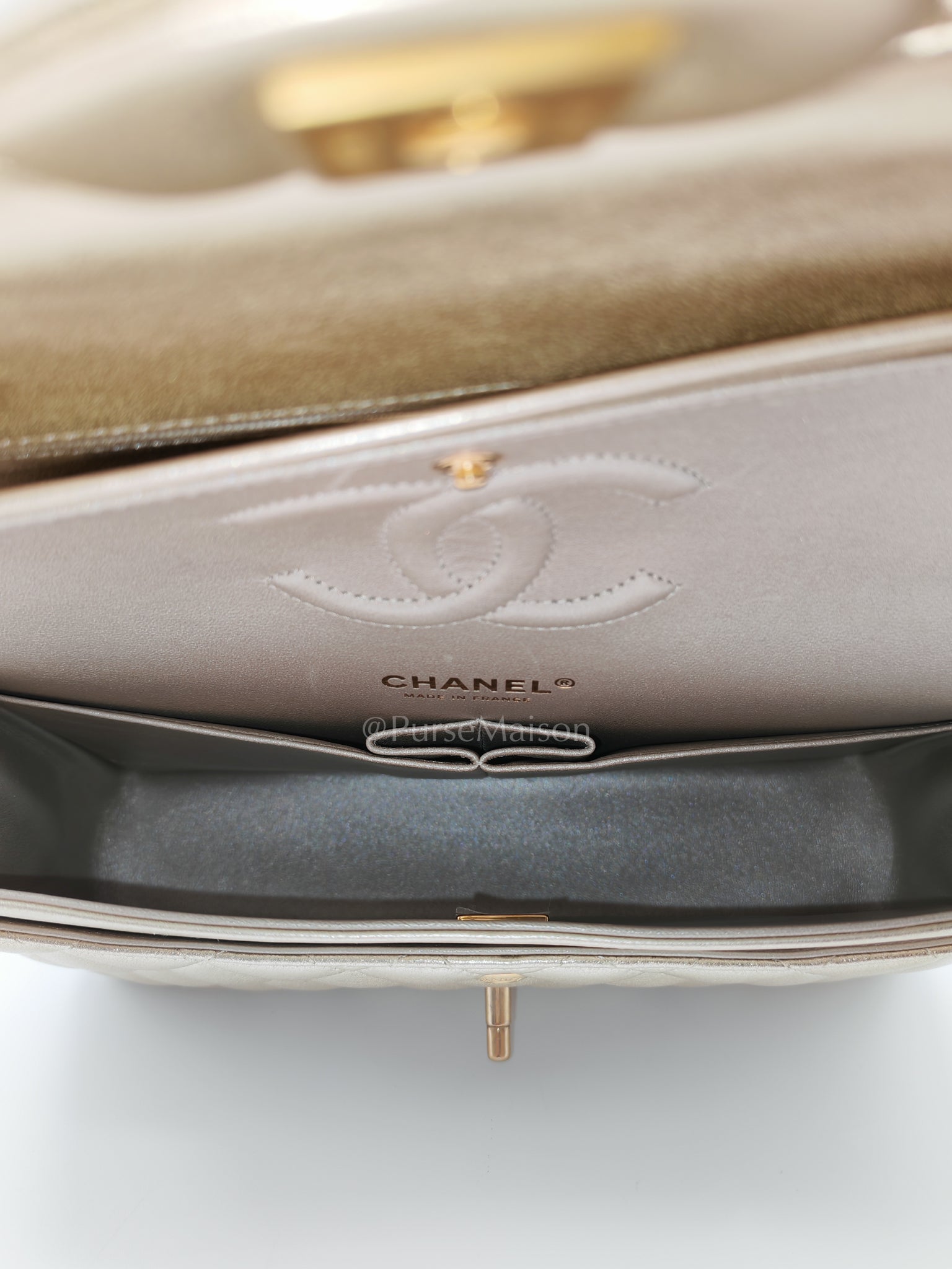 Classic Double Flap Medium Metallic Gold Lambskin Leather and Aged Gold Hardware (Microchip) | Purse Maison Luxury Bags Shop