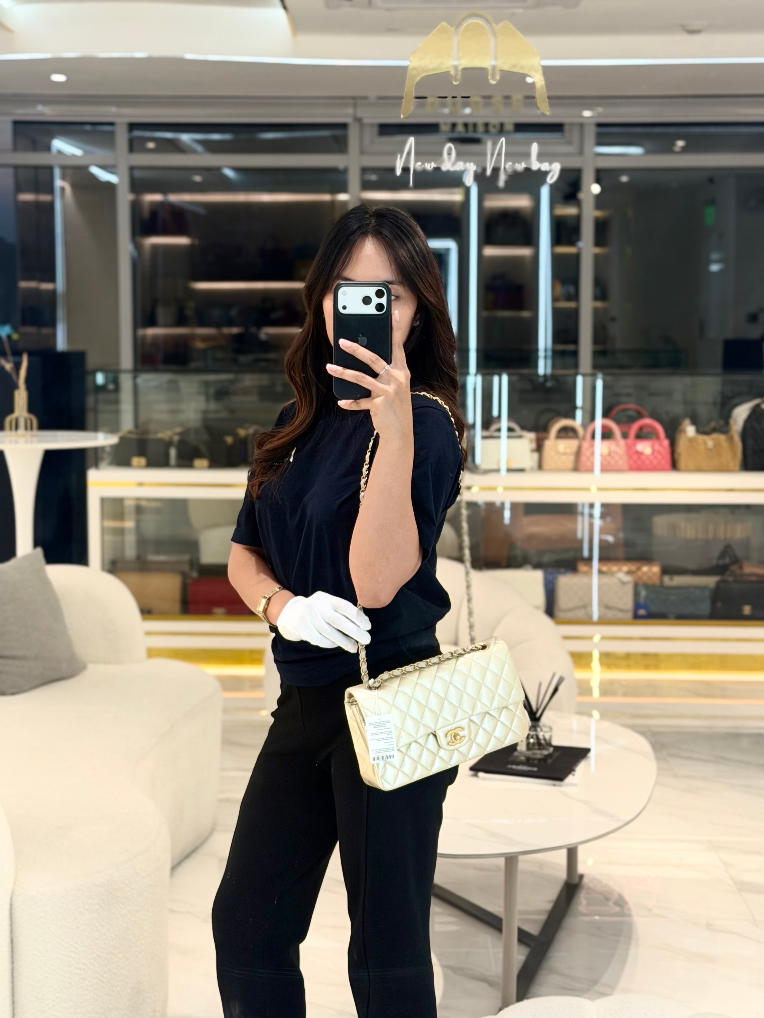 Classic Double Flap Medium Metallic Gold Lambskin Leather and Aged Gold Hardware (Microchip) | Purse Maison Luxury Bags Shop