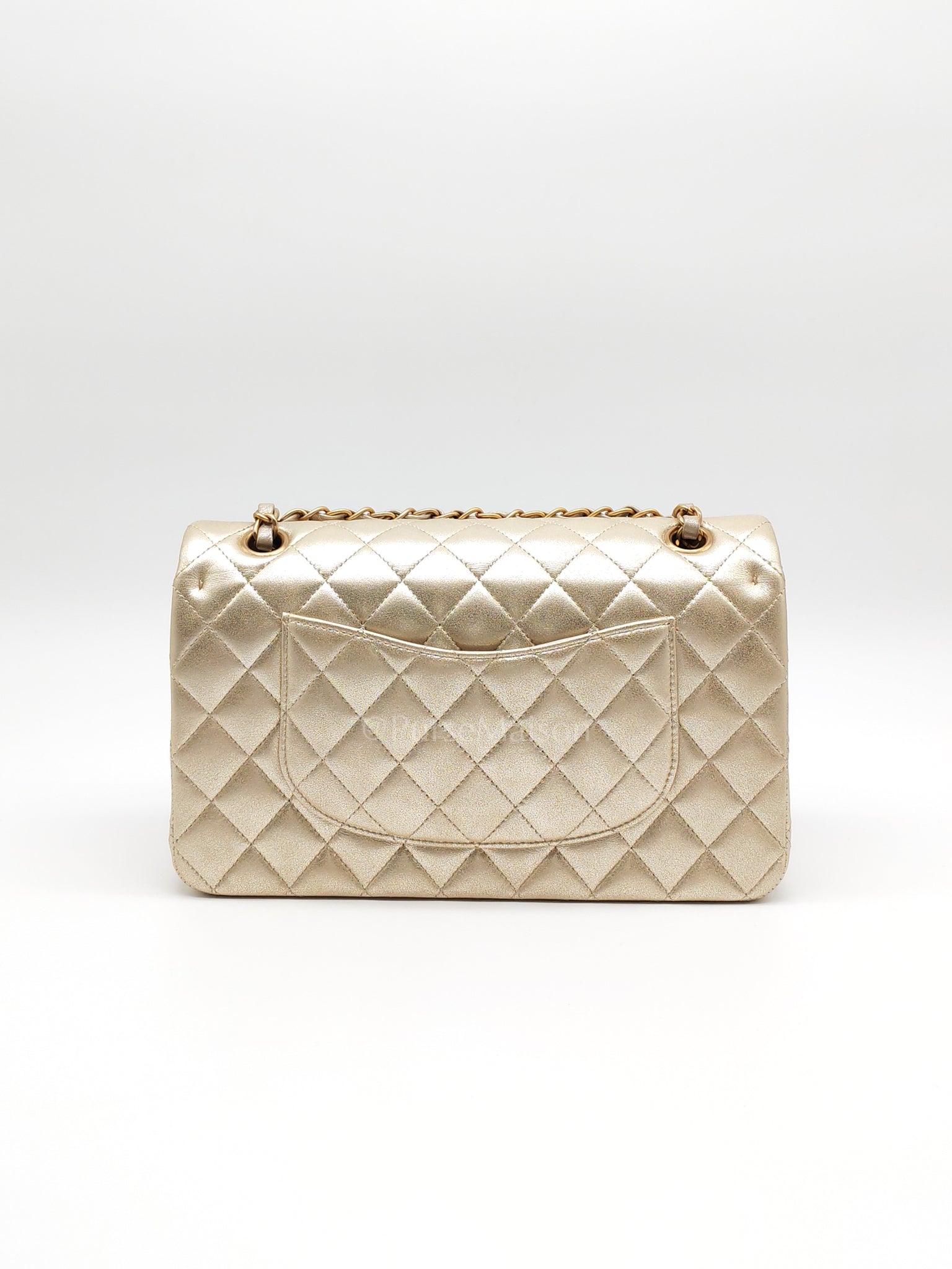 Classic Double Flap Medium Metallic Gold Lambskin Leather and Aged Gold Hardware (Microchip) | Purse Maison Luxury Bags Shop