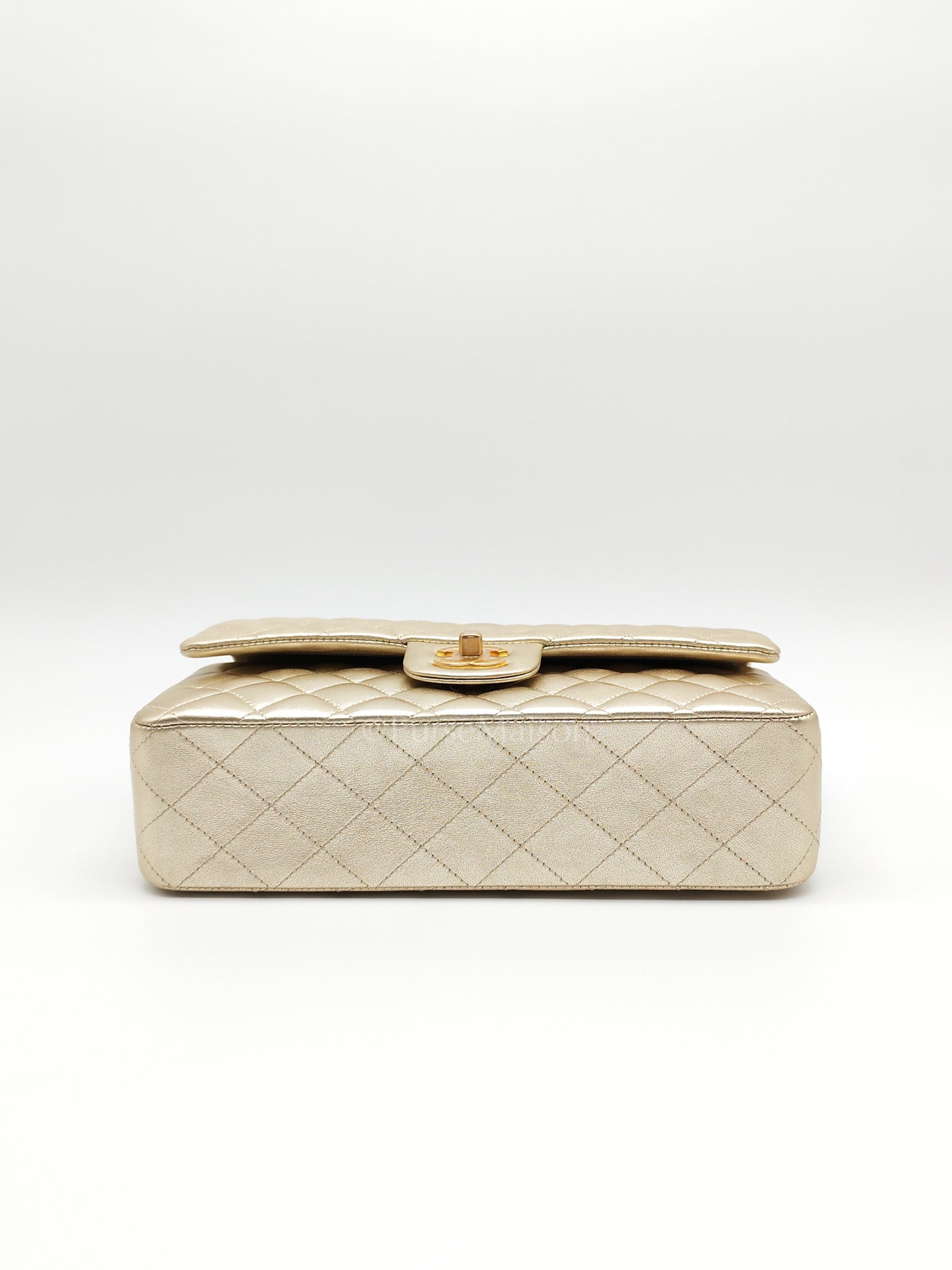 Classic Double Flap Medium Metallic Gold Lambskin Leather and Aged Gold Hardware (Microchip) | Purse Maison Luxury Bags Shop