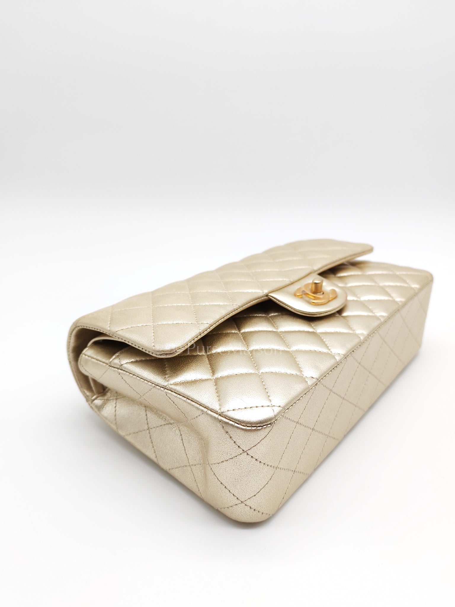 Classic Double Flap Medium Metallic Gold Lambskin Leather and Aged Gold Hardware (Microchip) | Purse Maison Luxury Bags Shop