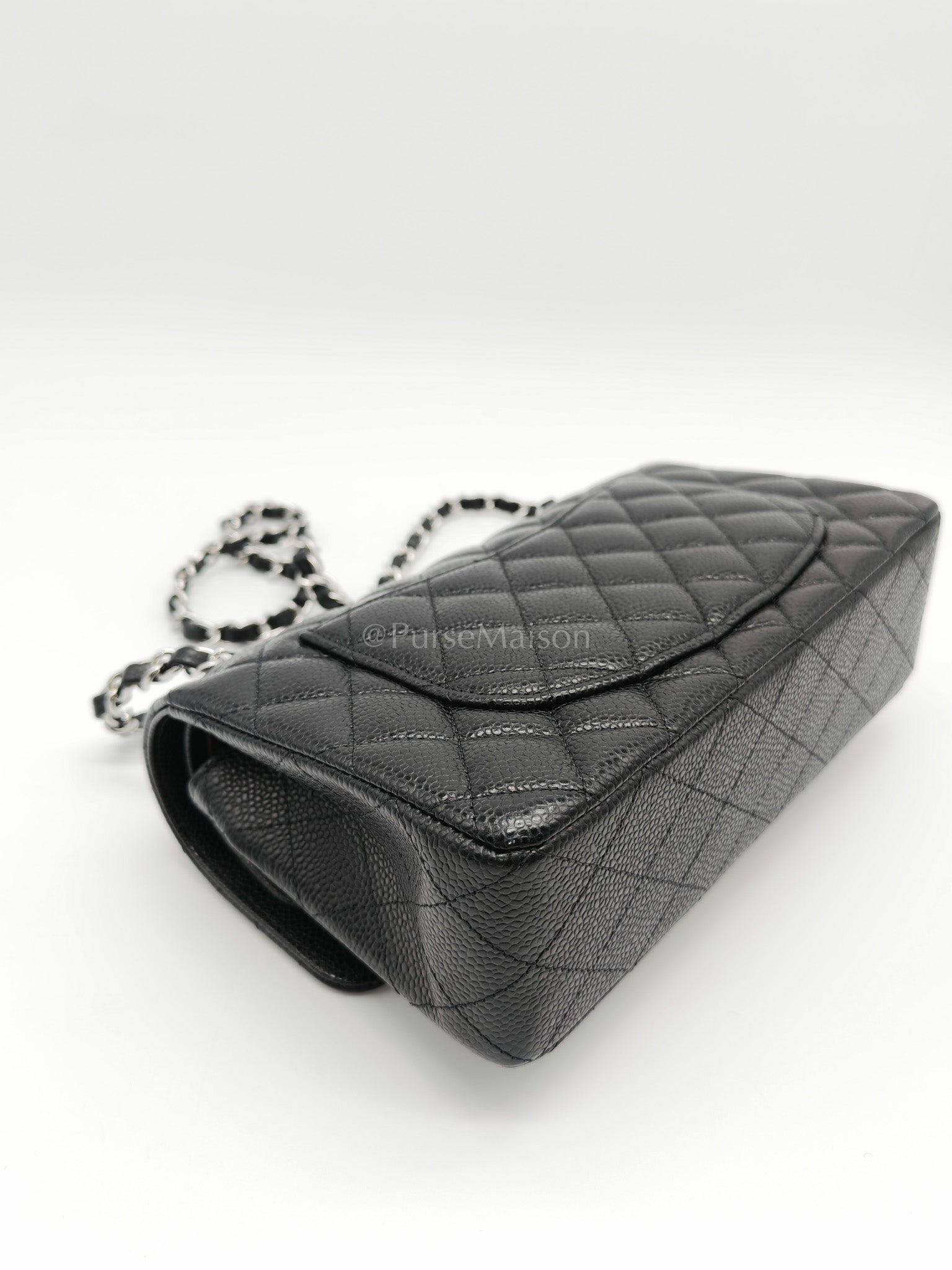 Classic Double Flap Small Black Caviar in Silver Hardware (Microchip) | Purse Maison Luxury Bags Shop