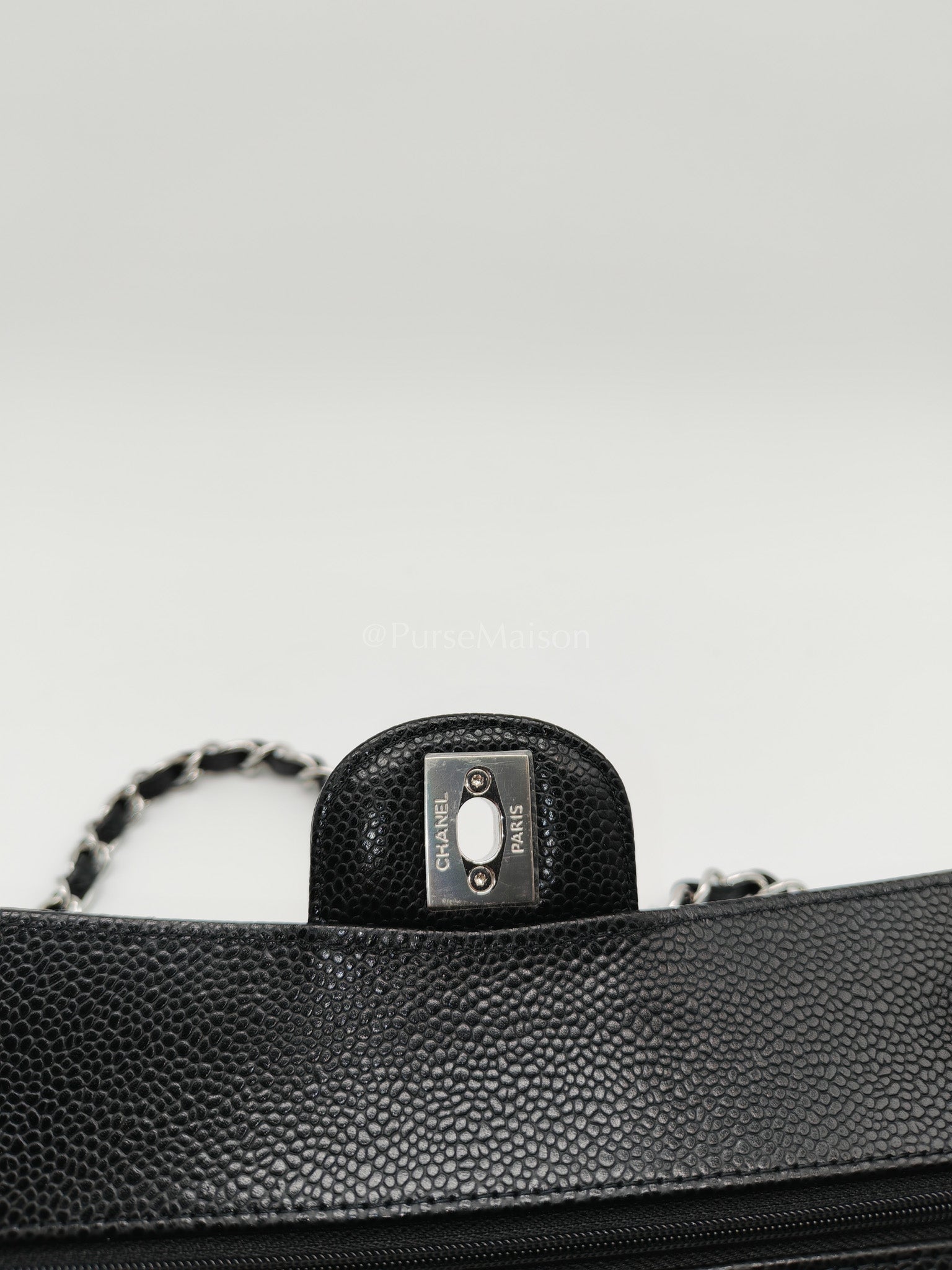 Classic Double Flap Small Black Caviar in Silver Hardware (Microchip) | Purse Maison Luxury Bags Shop