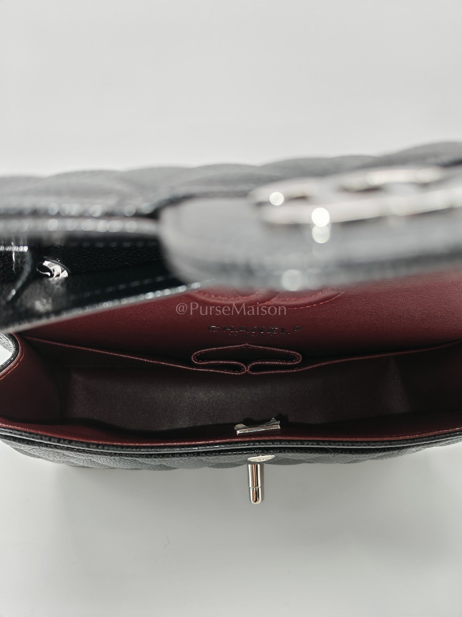 Classic Double Flap Small Black Caviar in Silver Hardware (Microchip) | Purse Maison Luxury Bags Shop