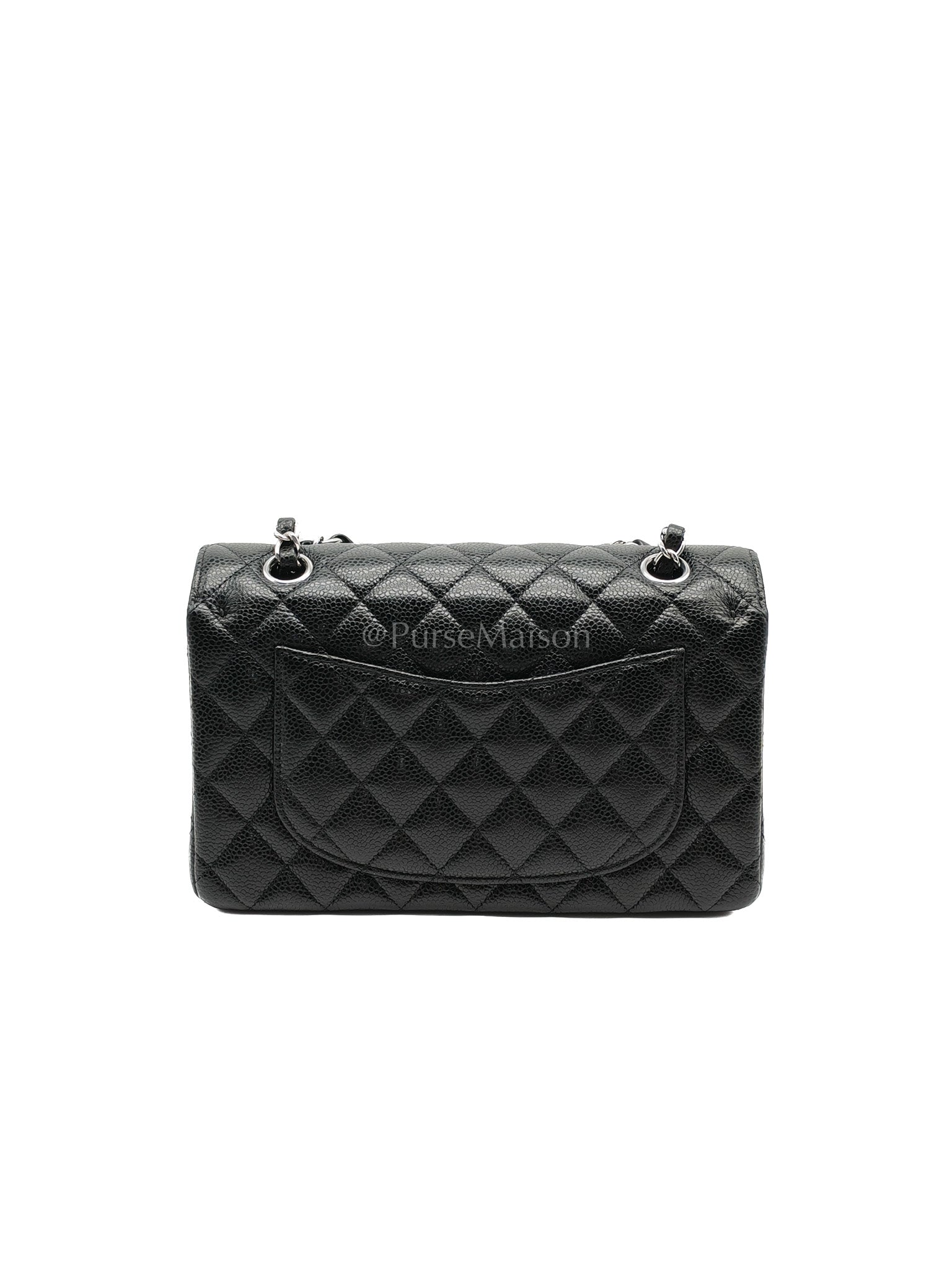 Classic Double Flap Small Black Caviar in Silver Hardware (Microchip) | Purse Maison Luxury Bags Shop