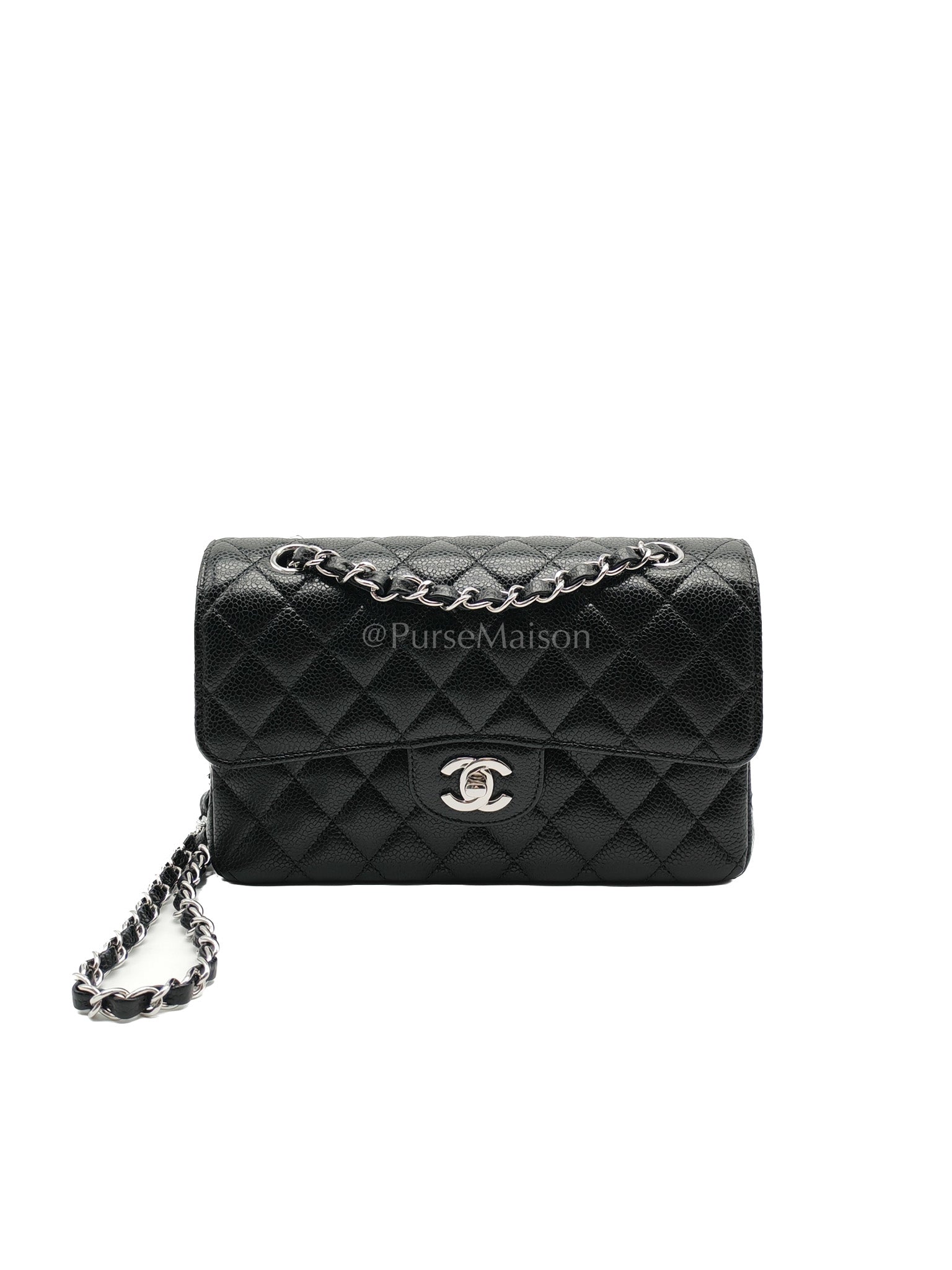 Classic Double Flap Small Black Caviar in Silver Hardware (Microchip) | Purse Maison Luxury Bags Shop