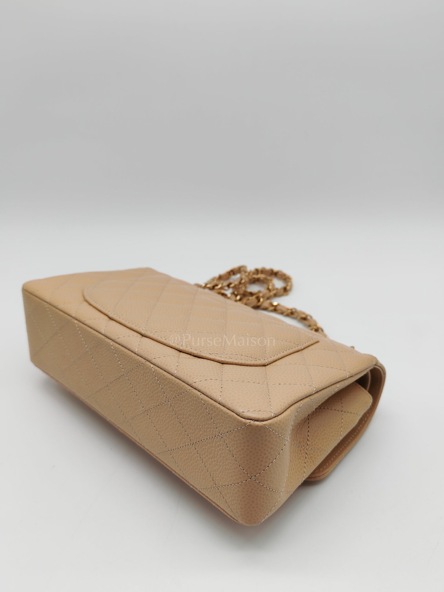 Classic Double Flap Small in Beige Clair Caviar Leather and Gold Hardware (Microchip) | Purse Maison Luxury Bags Shop