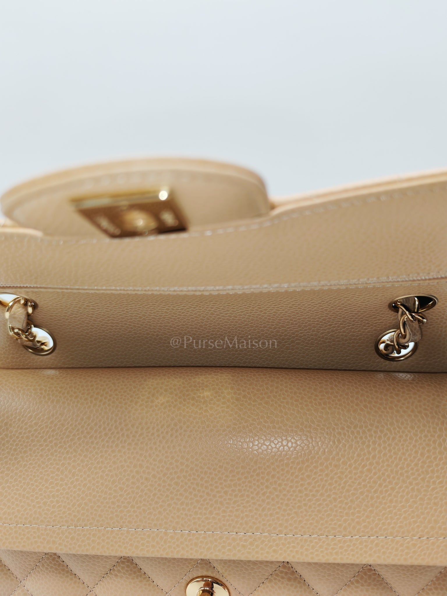Classic Double Flap Small in Beige Clair Caviar Leather and Gold Hardware (Microchip) | Purse Maison Luxury Bags Shop
