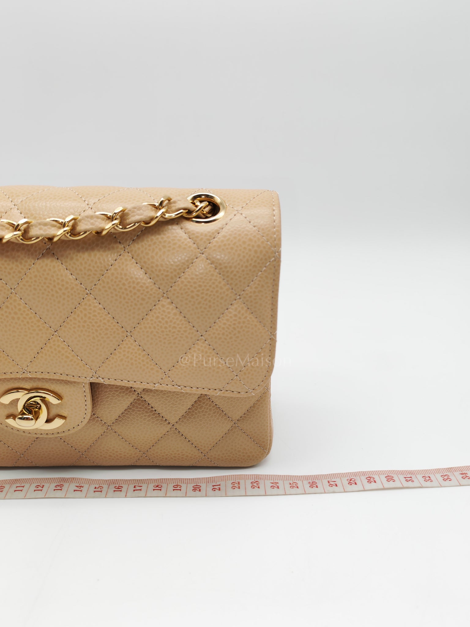 Classic Double Flap Small in Beige Clair Caviar Leather and Gold Hardware (Microchip) | Purse Maison Luxury Bags Shop