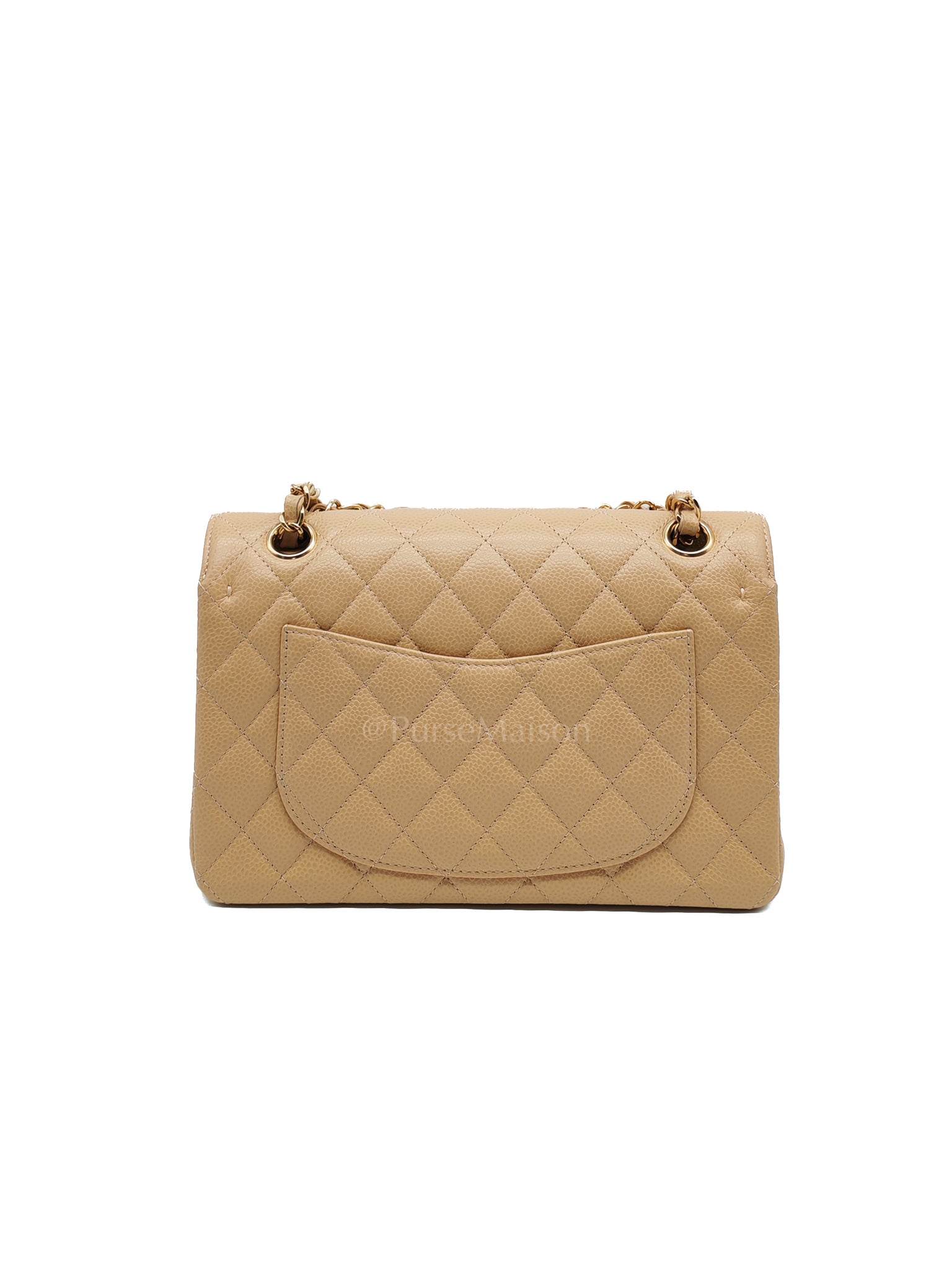 Classic Double Flap Small in Beige Clair Caviar Leather and Gold Hardware (Microchip) | Purse Maison Luxury Bags Shop