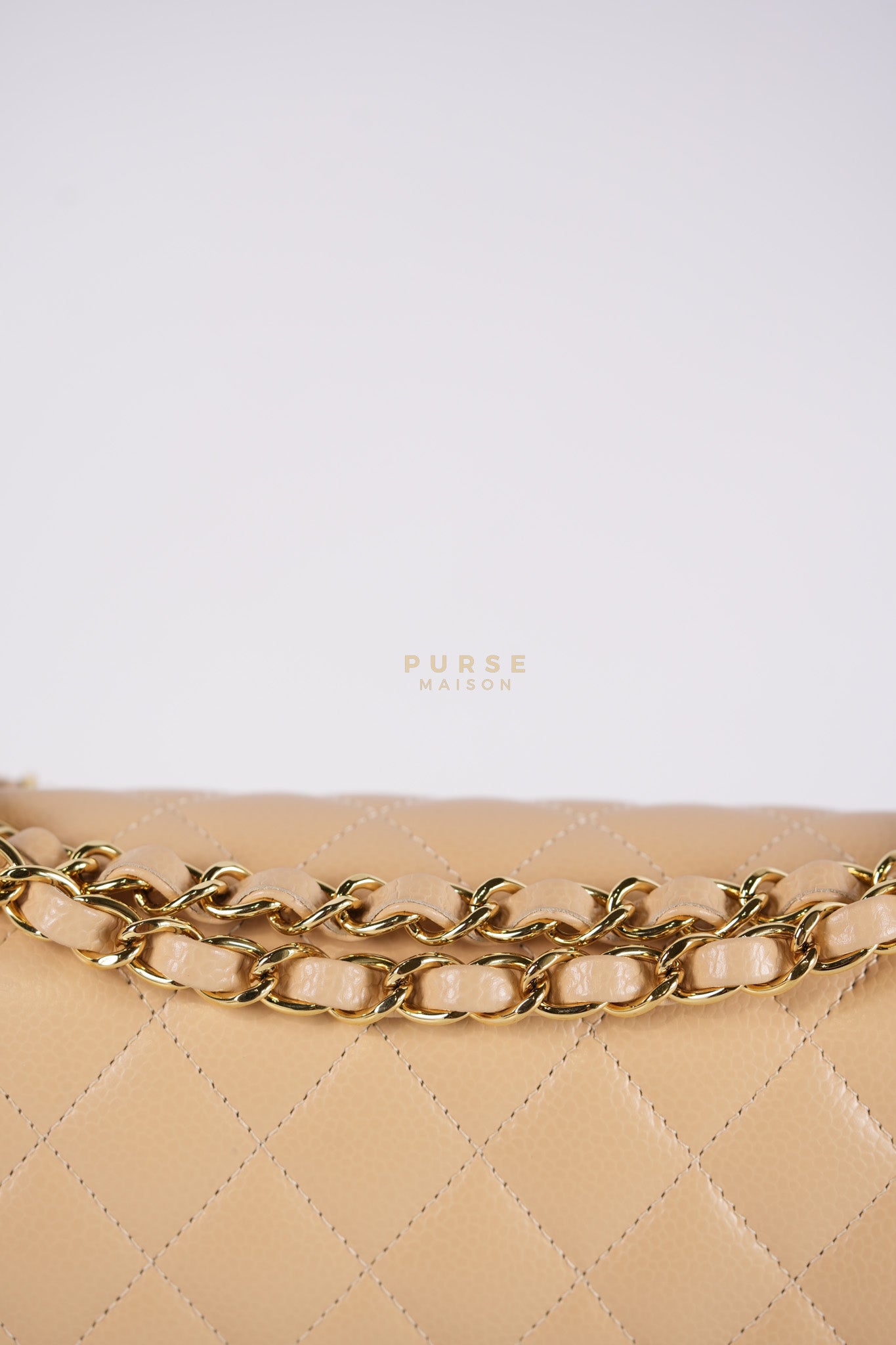Classic Double Flap Small in Beige Clair Quilted Caviar Leather and Gold Hardware (Microchip) | Purse Maison Luxury Bags Shop