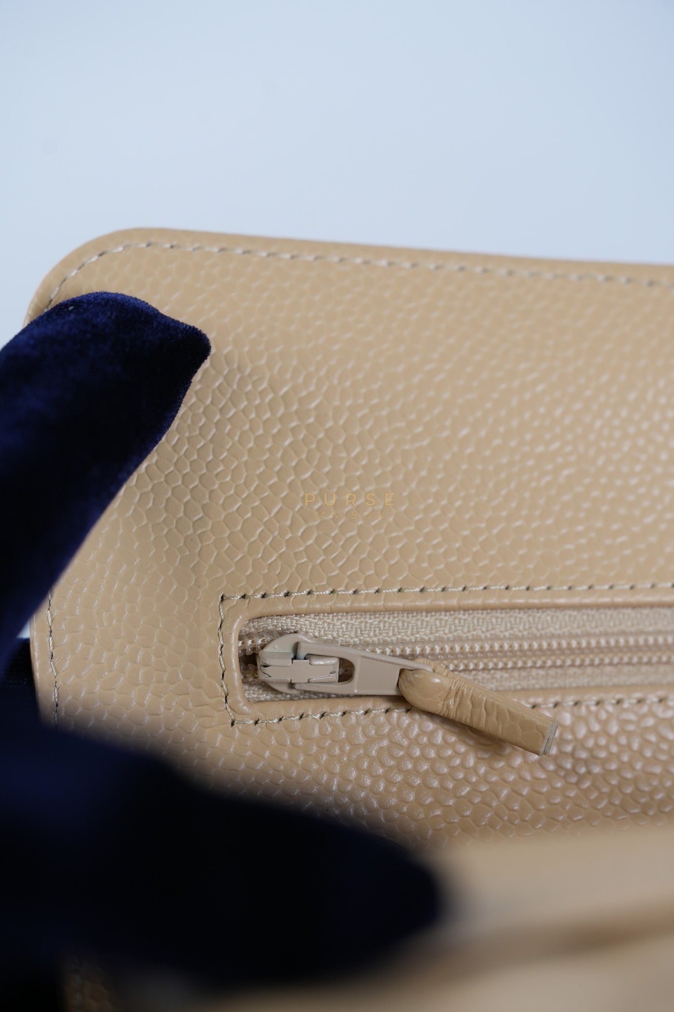 Classic Double Flap Small in Beige Clair Quilted Caviar Leather and Gold Hardware (Microchip) | Purse Maison Luxury Bags Shop