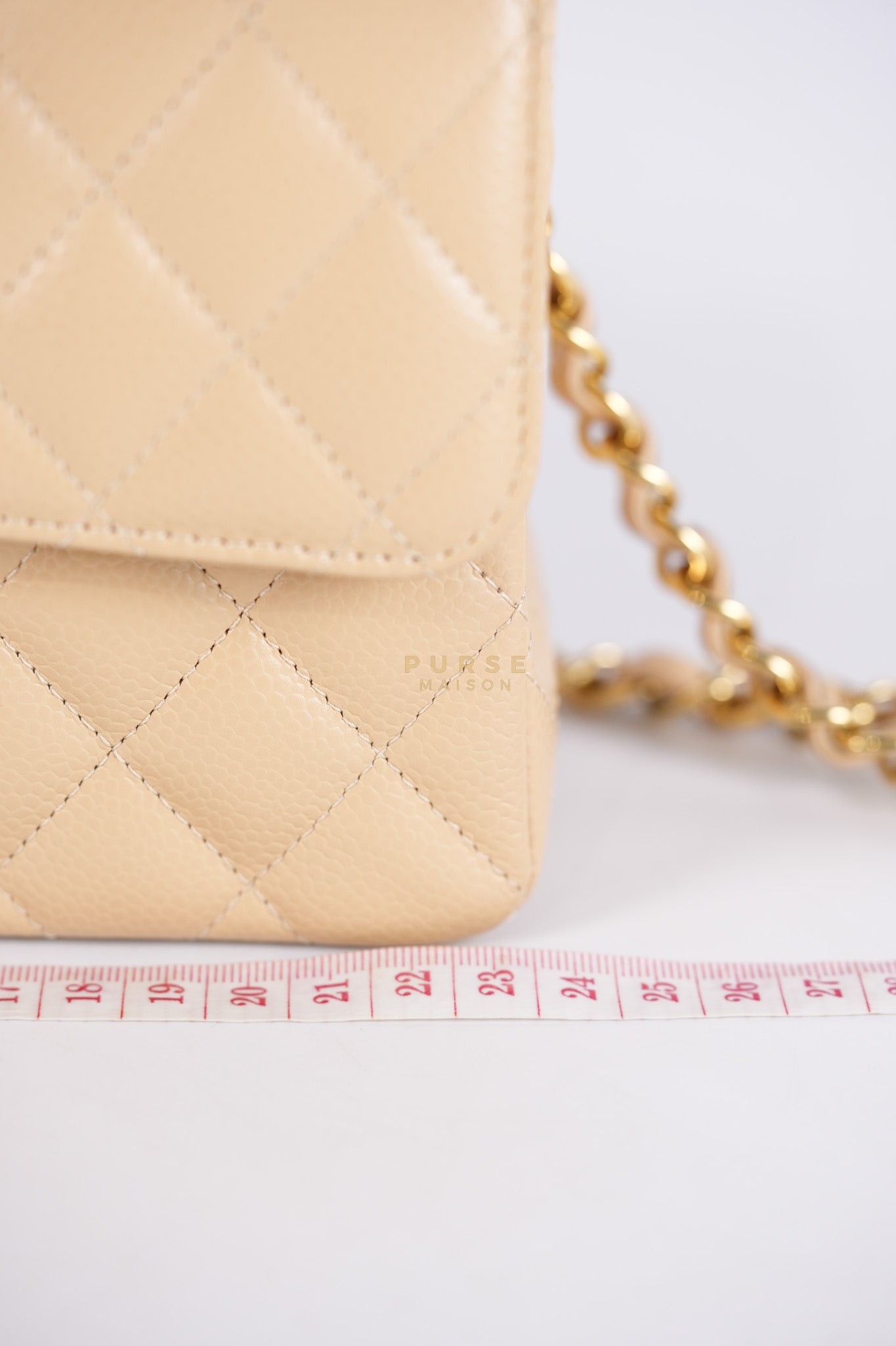 Classic Double Flap Small in Beige Clair Quilted Caviar Leather and Gold Hardware (Microchip) | Purse Maison Luxury Bags Shop